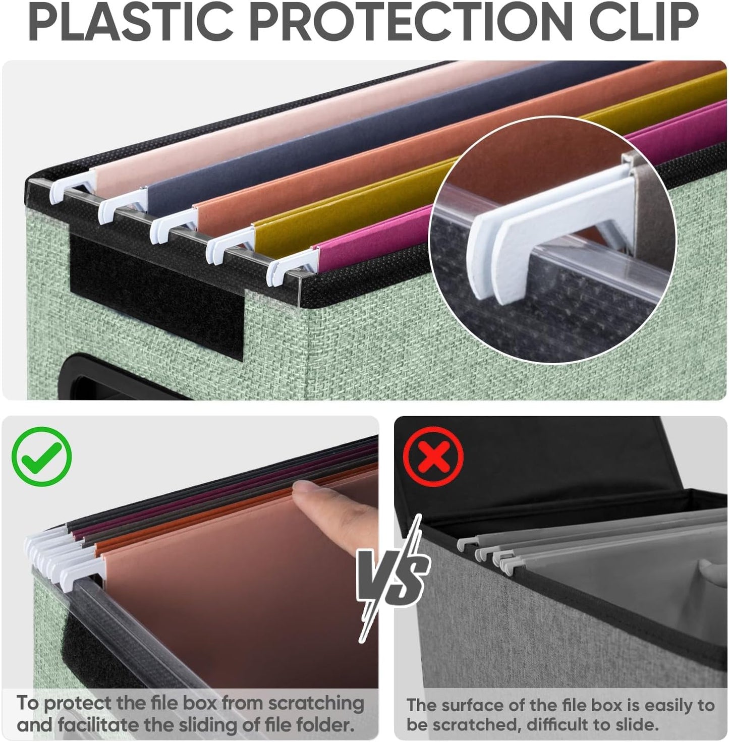 BALEINE File Organizer Box with Lid, Collapsible File Folder Organizer with Plastic Slide, Hanging File Folder Box for Office Document Storage (1 Pack, Green, S)