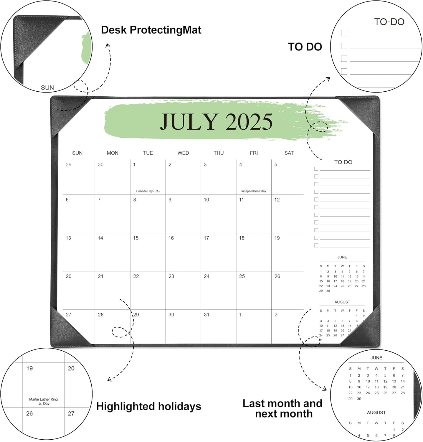 Desk Calendar 2025-2026 – 18-Month Desktop Calendar from July 2025 to December 2026, for Office, School & Home Use – Large Teacher Desk Calendar 22x17 (Black)