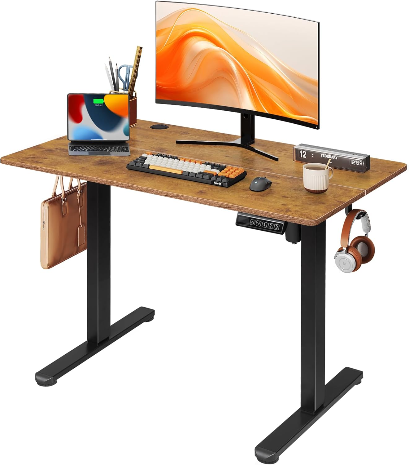 DEVAISE 40 Inch Electric Standing Desk, 3 Adjustable Height Stand up Desk for Home Office, Ergonomic Sit to Stand Desk with LED Touchscreen, 3 Memory Preset Computer Desk (Rustic Brown)