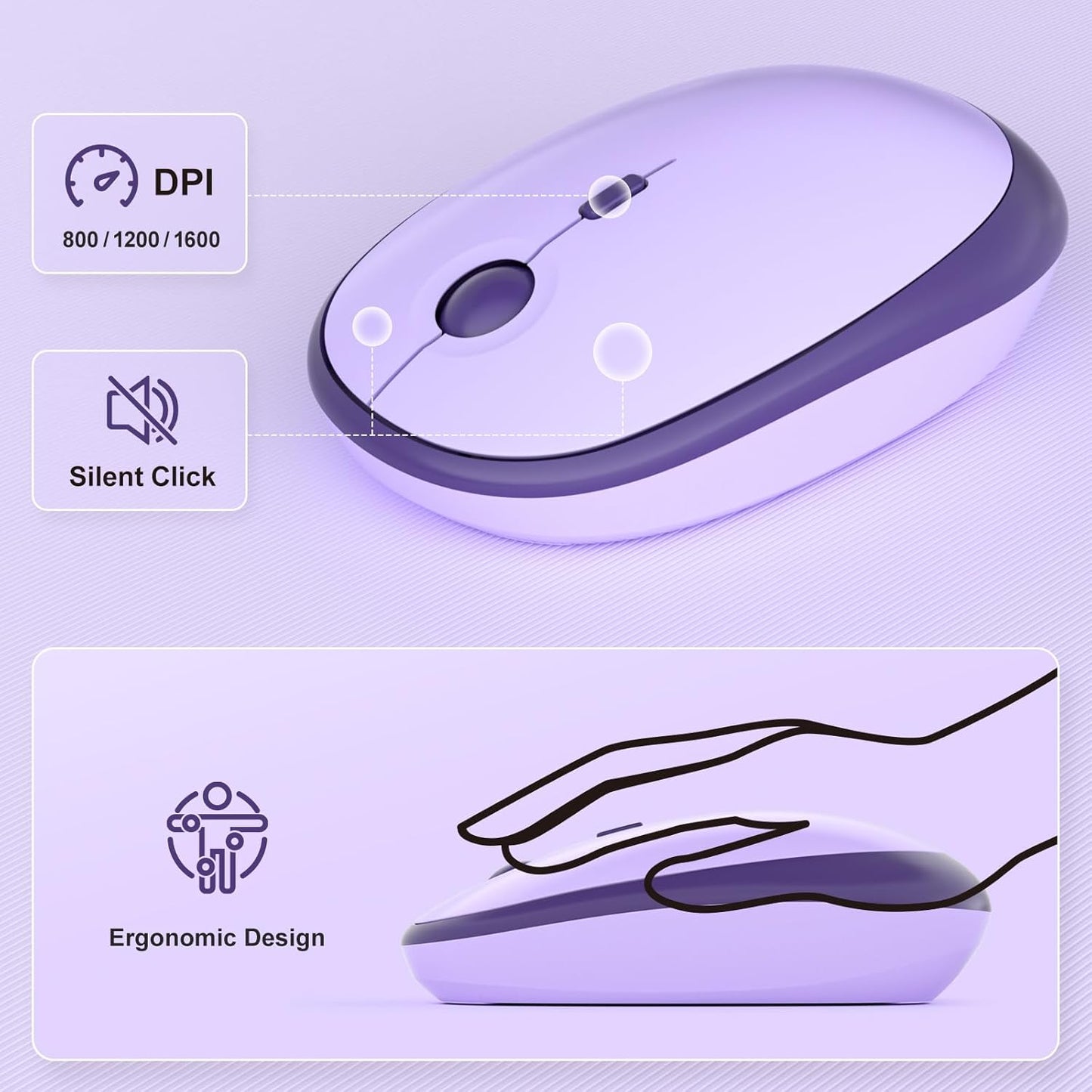 MOFII Wireless Keyboard and Mouse, Retro Typewriter Keyboard and Silent Mouse, 2.4GHz Full Size Keyboard and Mouse Wireless Combo for Laptop, PC, Desktop, Windows (Violet)