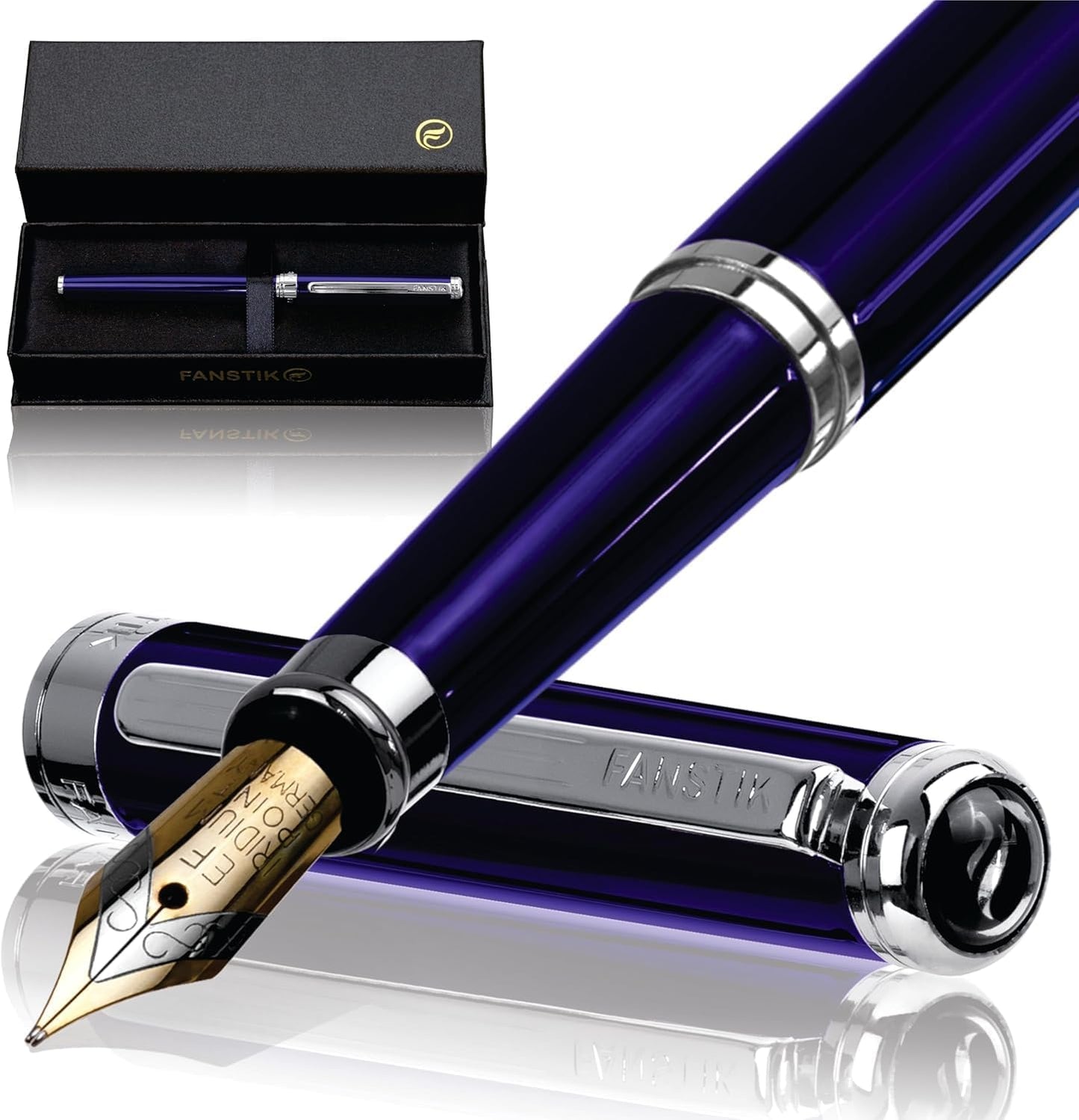 Blue Luxury fountain pen (Made In USA) fancy gift set for women, Real 24K Gold Plating, Professional executive pen gift set for men (Lux fountain Blue)