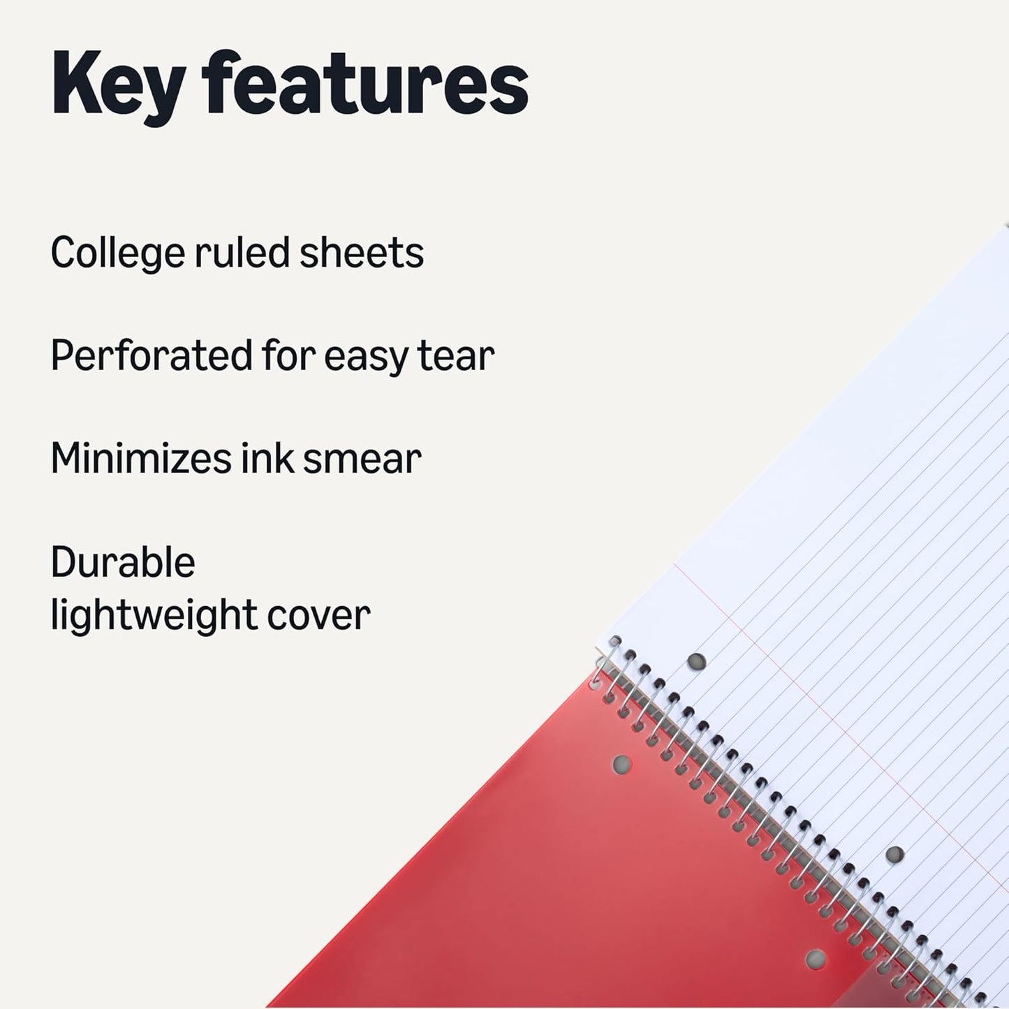 Amazon Basics 1 Subject College Ruled Spiral Notebook Poly Cover,100 Sheets, 8-1/2" x 11", 3 pack, Assorted Primary Colors