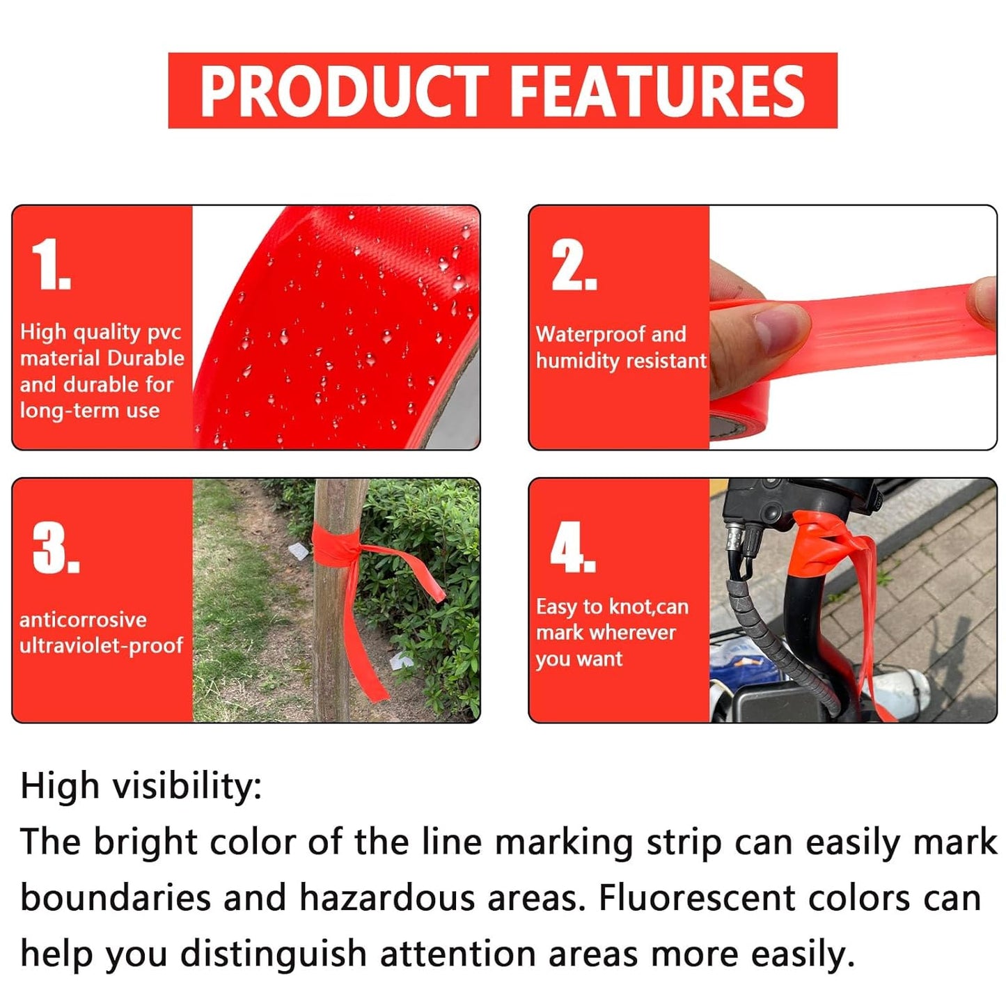 5 Pack Orange Flagging Tape, Non-Adhesive Plastic Ribbon Neon Marking Roll, 0.78"*500ft, Marking Tape for Tree Marking, Hunting, Boundaries and Hazardous Areas,Trail Marking