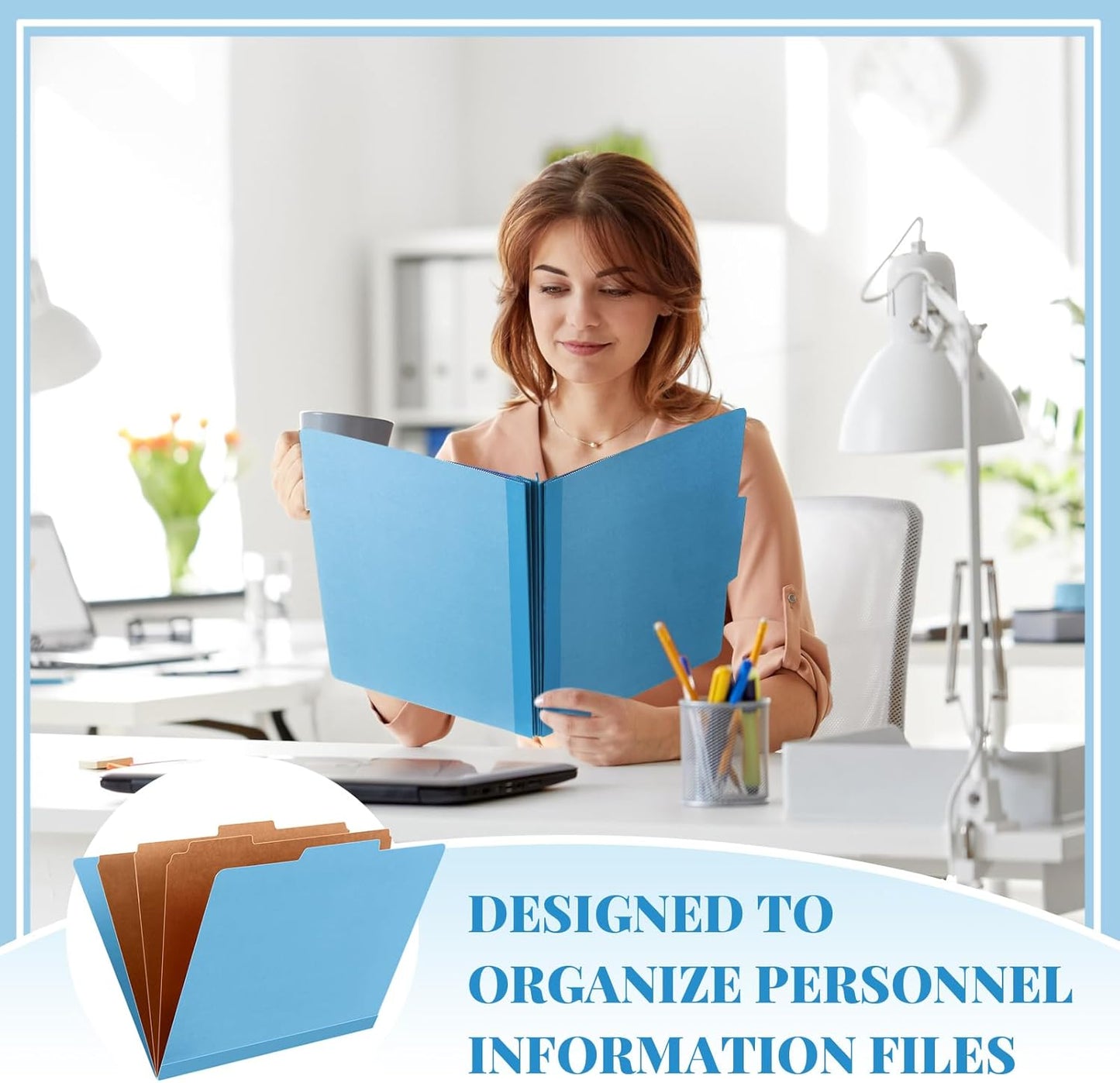 24 Pcs Classification Folders Letter Size, 3 Divider Pressboard File Folder with Fasteners, Expanding File Organizer Bulk for Teachers, Clergy, Office, Church, Christmas Donations (Blue)