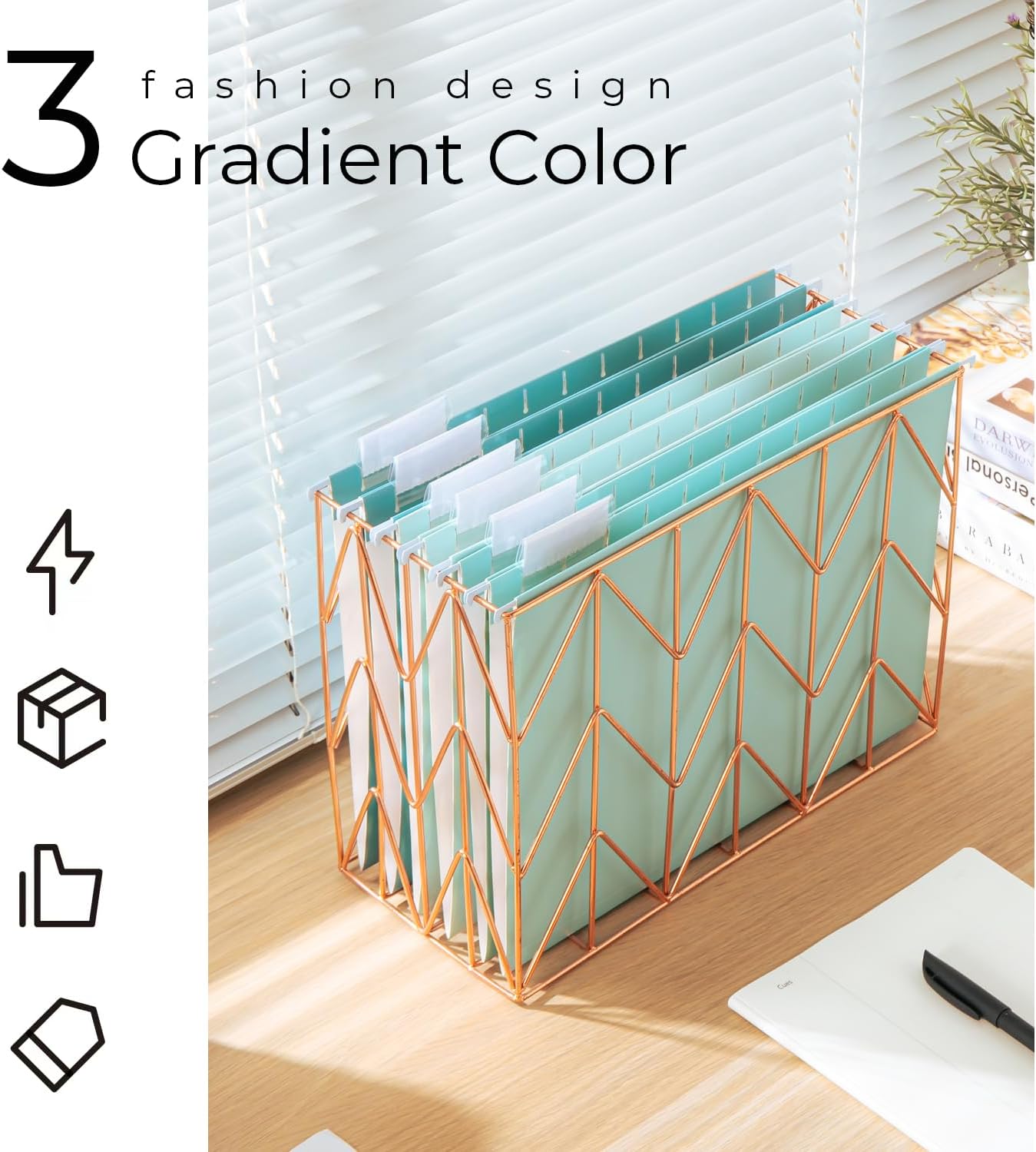 Y YOMA 6 Pack Gradient Hanging File Folders Letter Size Decorative Hanging Folder Pretty File Folder Organizer for Filing Cabinet Office Home with 1/5-Cut Adjustable Tabs, Teal Blue