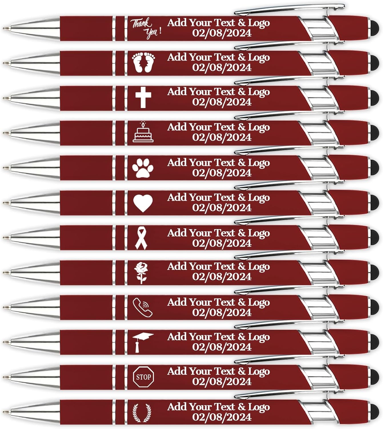 Personalized Pens with Name Logo or Message, Up to 1200 pcs Bulk Custom Metal Ballpoint Pen with Black Ink Customized Gift for Business, Graduation and Promotions (Dark Red)