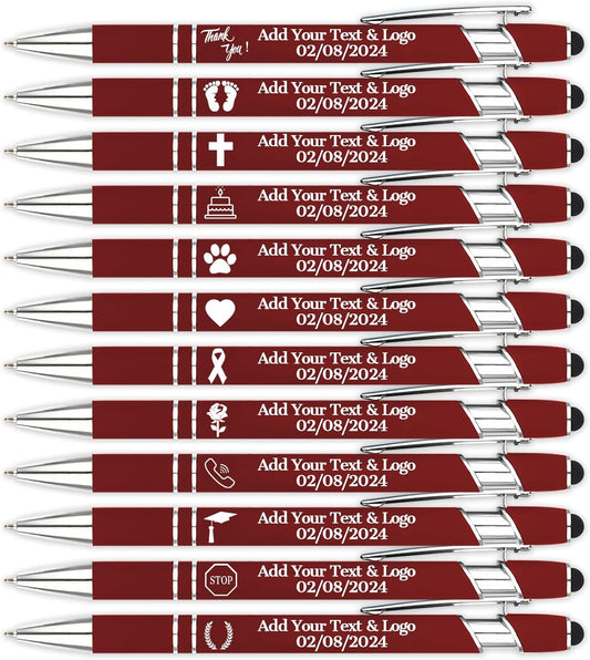 Personalized Pens with Name Logo or Message, Up to 1200 pcs Bulk Custom Metal Ballpoint Pen with Black Ink Customized Gift for Business, Graduation and Promotions (Dark Red)