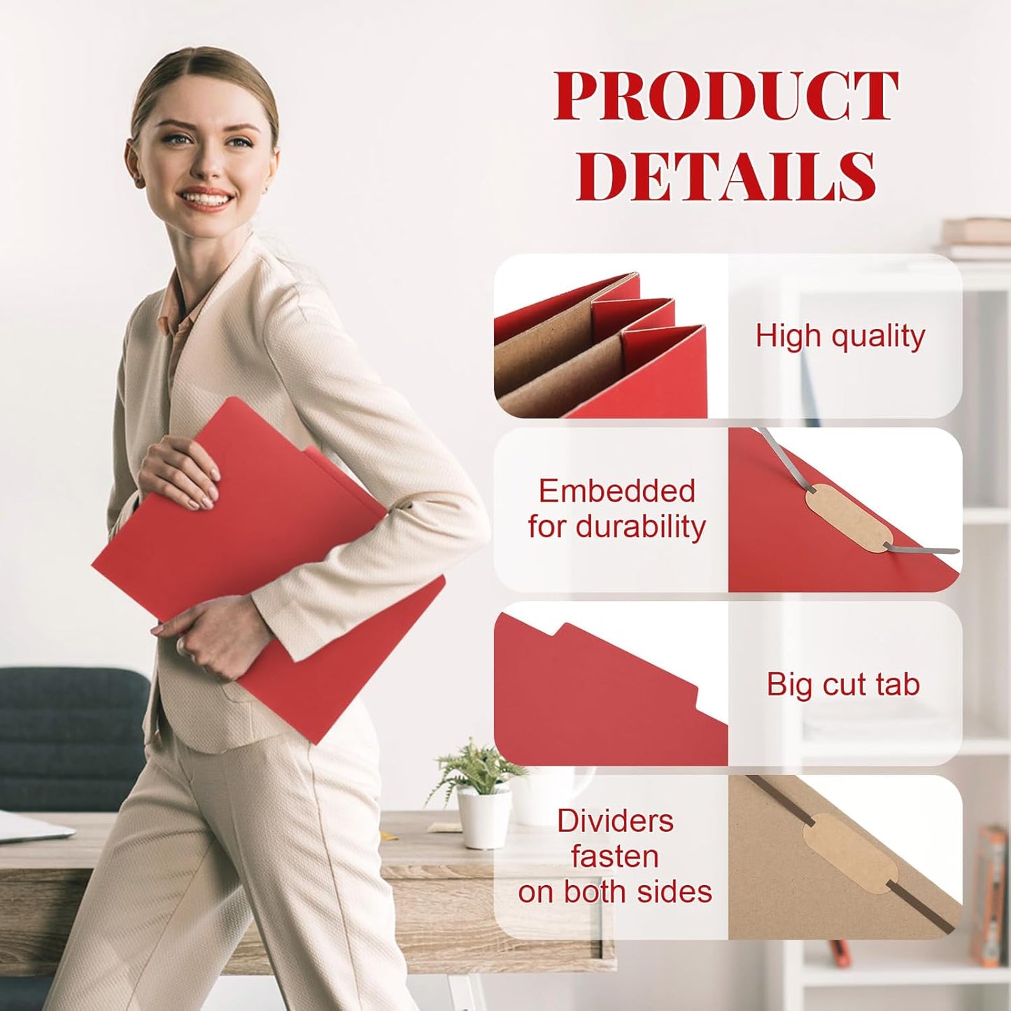 36 Pcs Classification Folders Letter Size, 2 Pocket Dividers Pressboard File Folder with Fasteners, Expanding File Organizer Bulk for Teachers, Clergy, Office, Church, Christmas (Red)