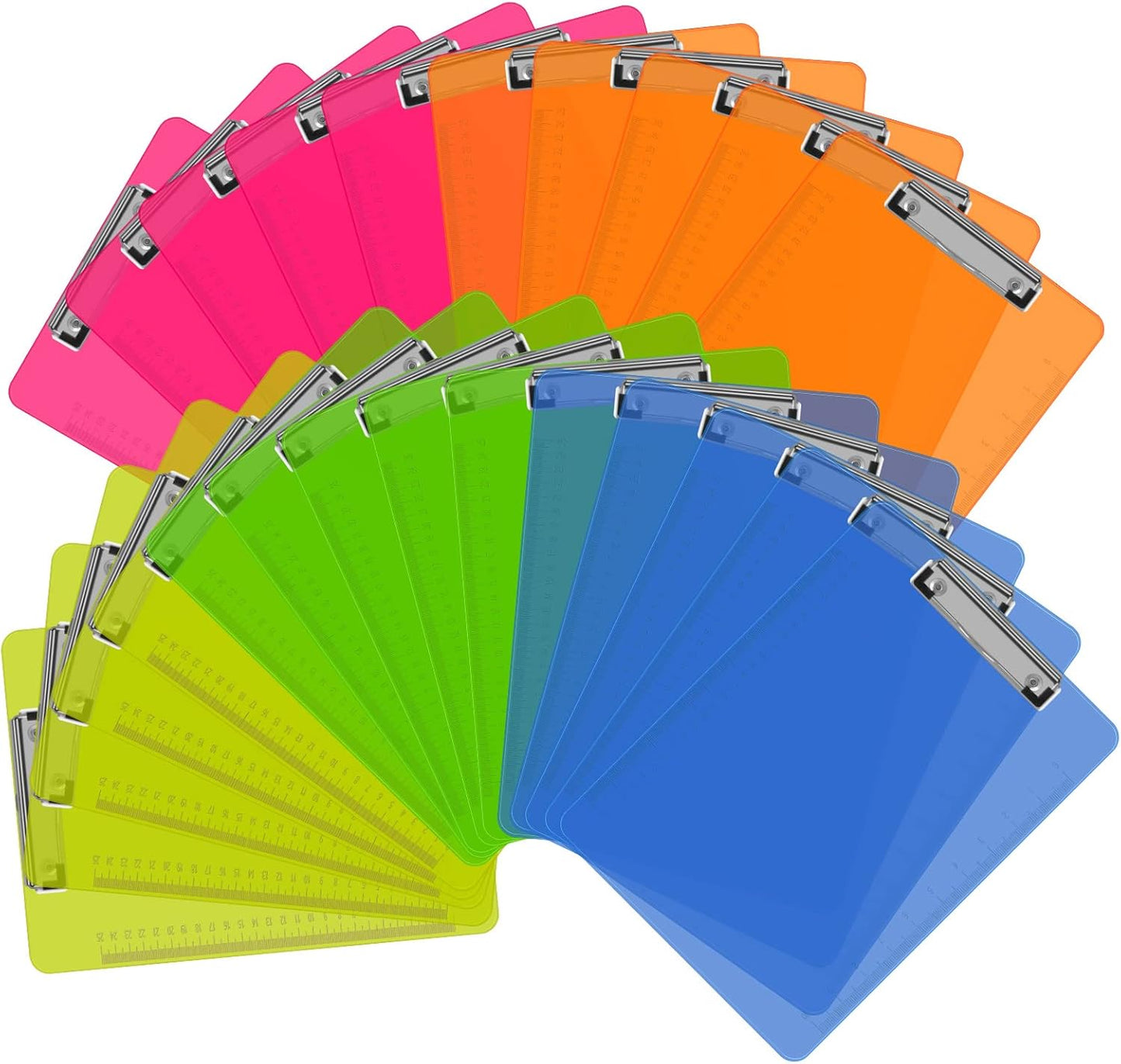 Clipboards, HERKKA 25 Pack Plastic Clipboards Low Profile Clip Standard A4 Letter Size, Assorted Transparent Color, for Classroom and Office Use