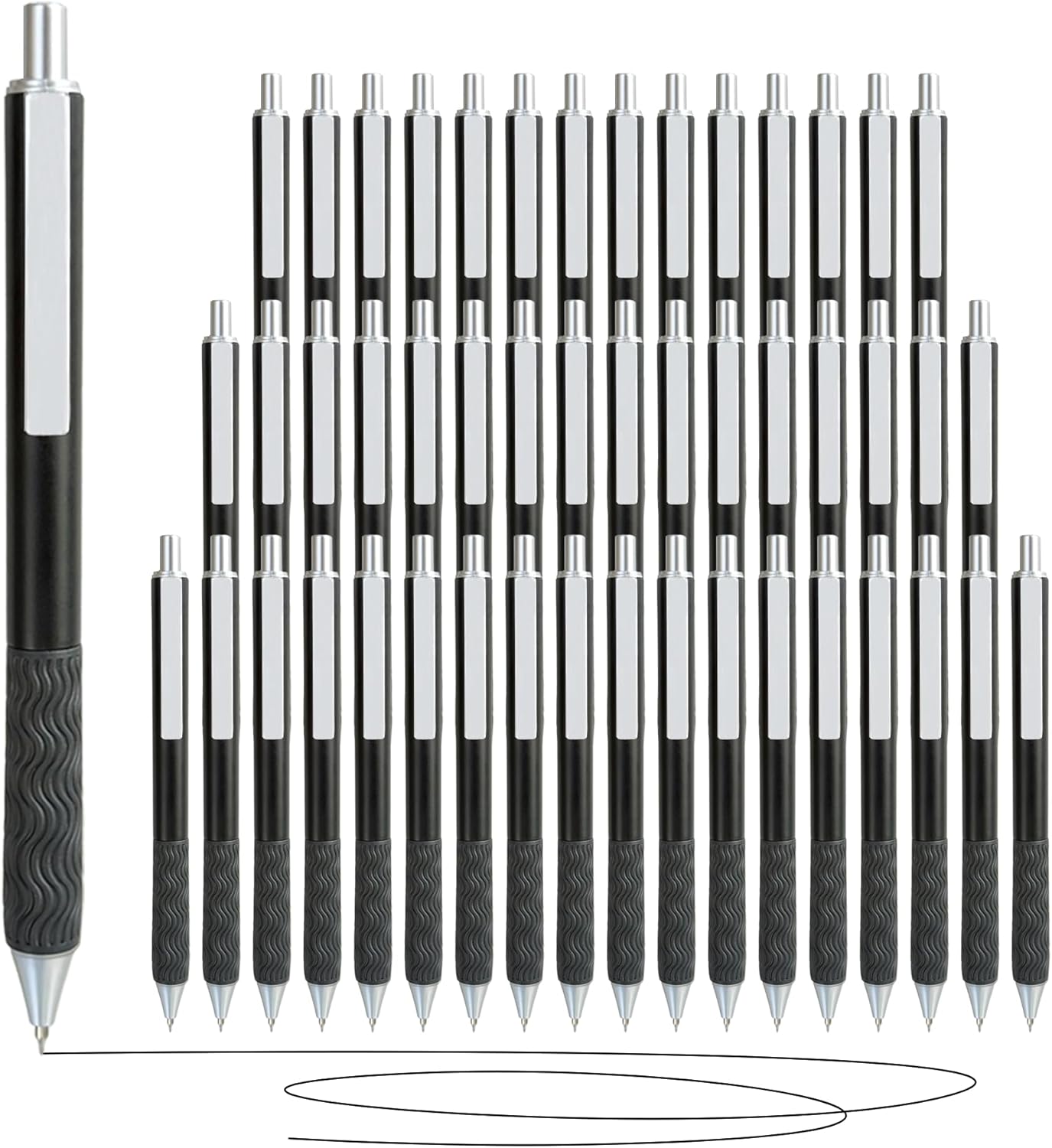 Black Gel Pens, 50 Pack Black Pens Bulk 0.5mm Black ink Fine Tip Pen, Smooth Writing, Click Gel Ink Roller Ball Pen for Office, nurses, families, and school diaries