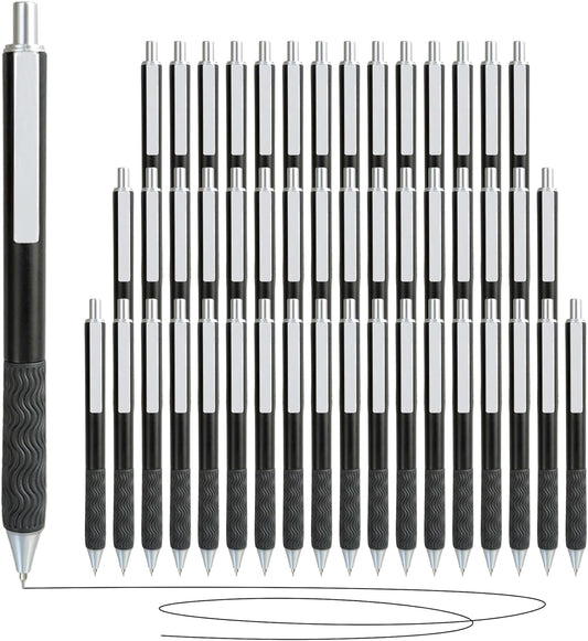 Black Gel Pens, 50 Pack Black Pens Bulk 0.5mm Black ink Fine Tip Pen, Smooth Writing, Click Gel Ink Roller Ball Pen for Office, nurses, families, and school diaries