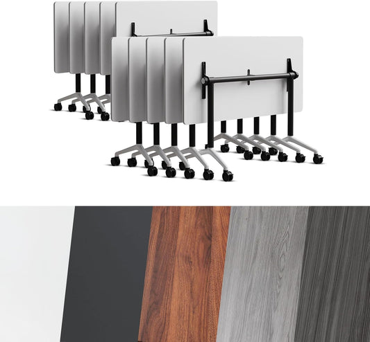 Conference Room Table, Folding Conference Tables,Thicken Grey Tabletop,Flip Top Wooden Seminar Meeting Room Table for Conference Room Offices (10, Black+White, 47.2“)