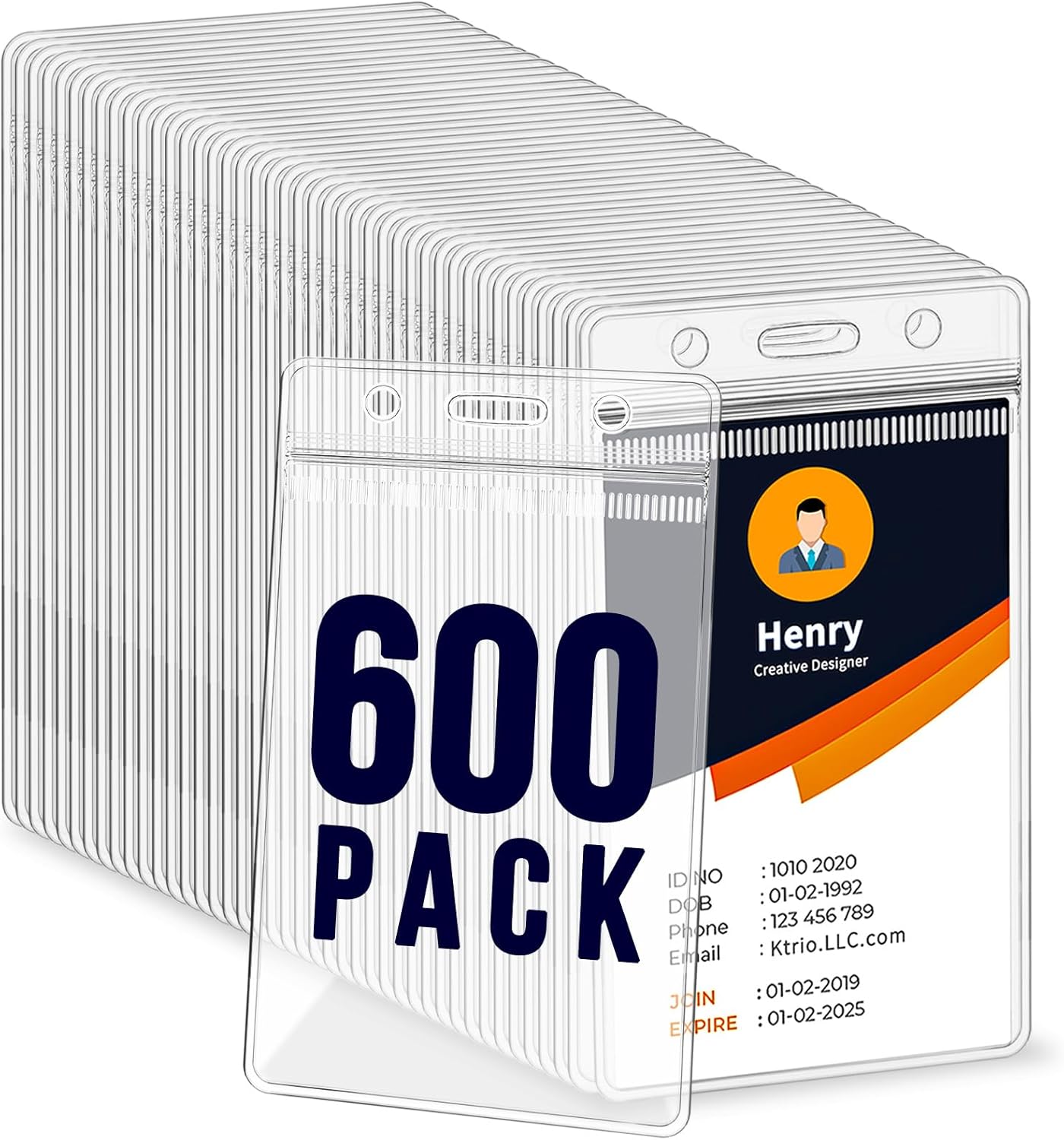 600 Pack Badge Holder, Plastic ID Badge Holder, Clear Waterproof ID Card Holder with Resealable Zip, 2.5" x 3.8" Vertical Name Tag Holder for Nurses and Office, Fits ID Card/Credit Card/Student Card