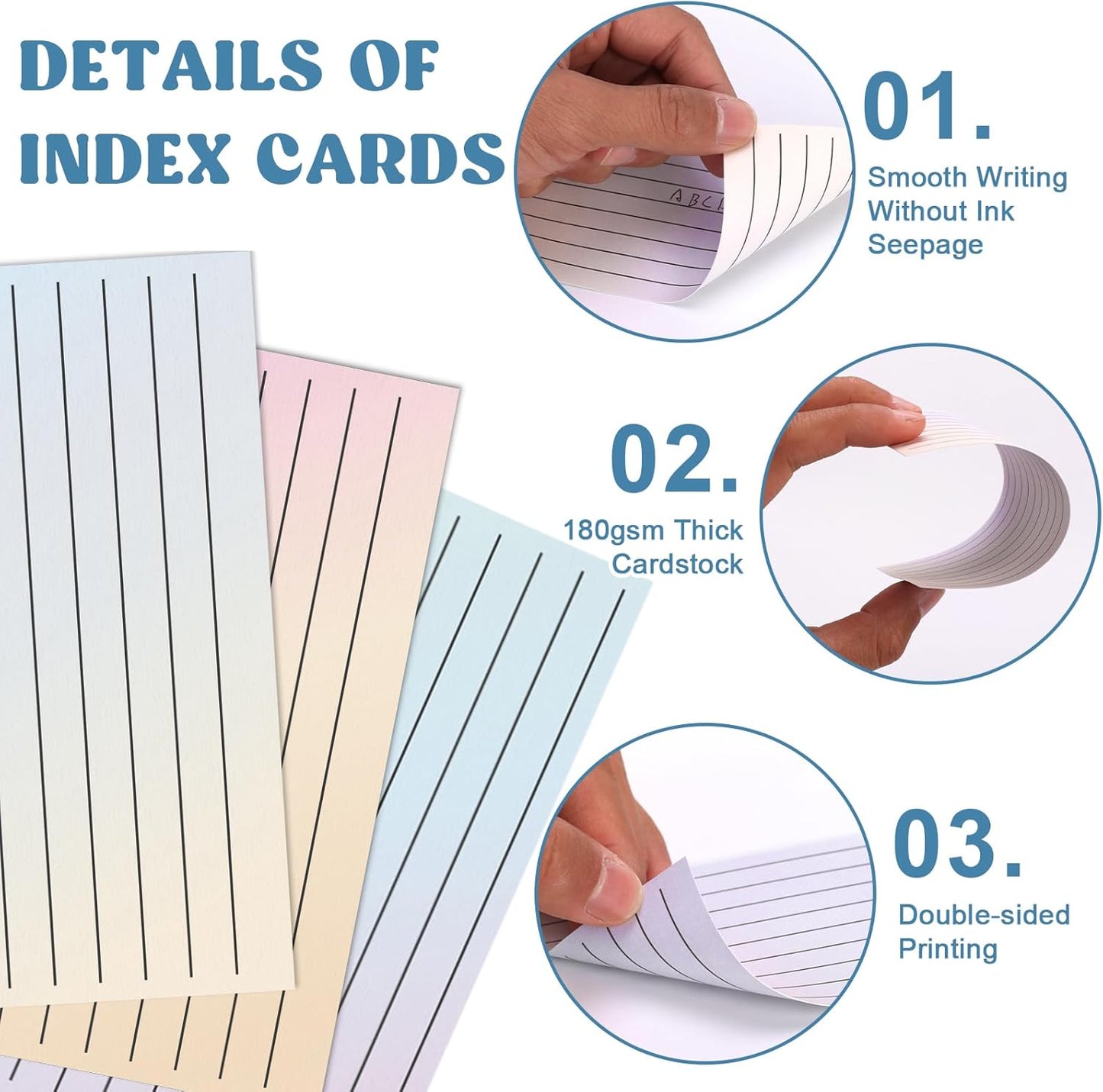 300 Pack Ruled Index Cards 3x5 Gradient Colored Index Cards Heavy Weight Note Cards 180gsm Flashcards Double Sided Notecards Lined Recipe Cards for Studying Drawing