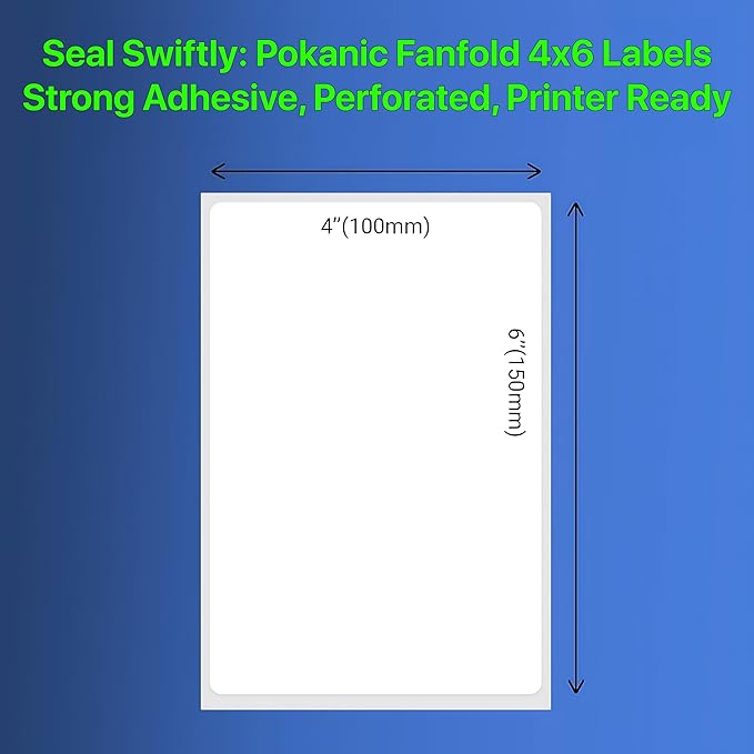 Fanfold 4 x 6 inch Thermal Labels Stack Direct White Strong Adhesive Perforated Postage Shipping Printer Compatible with Zebra SNBC Epson Rollo (3000, Fanfold)