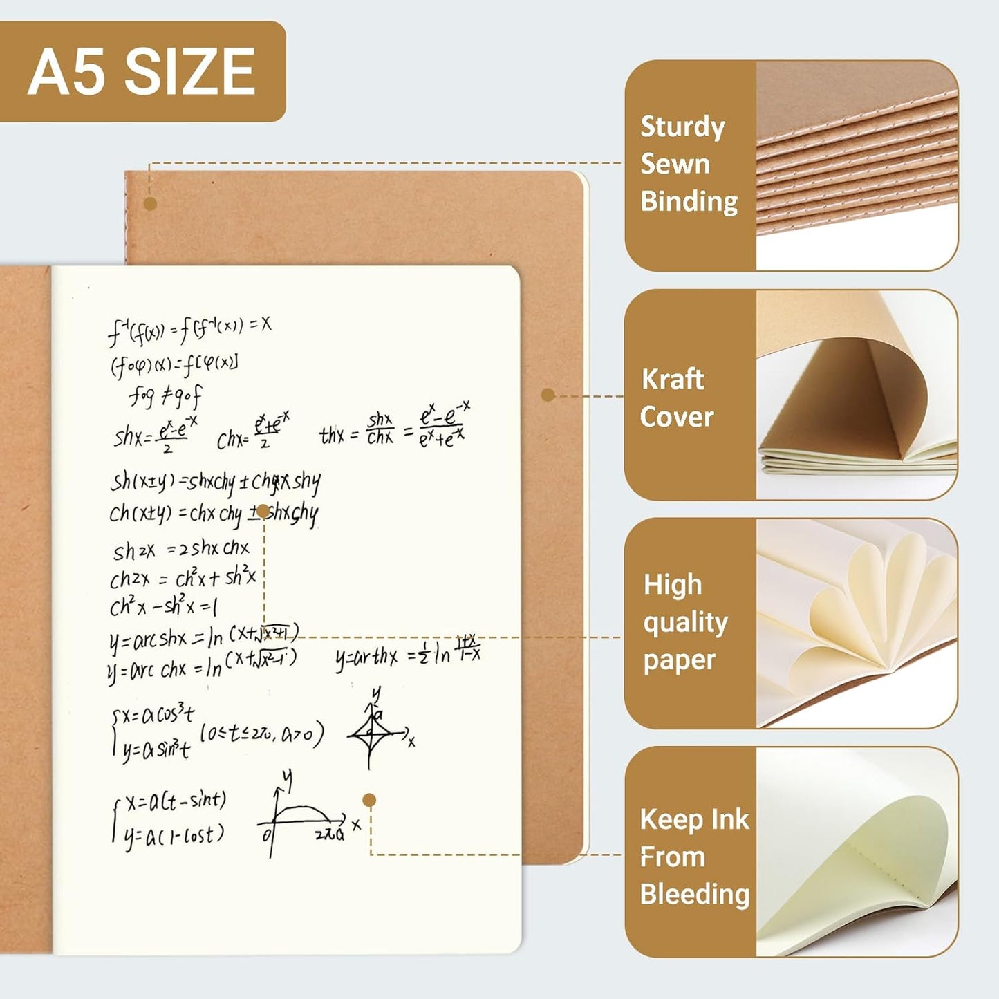 48 Pack Kraft Notebooks Journal Bulk, A5 Size Blank Sketch Notebooks for Travelers, Students, Office - Composition Notebook Subject Notebooks - 8.26”x5.5”, 64 Blank Pages/32 Sheets