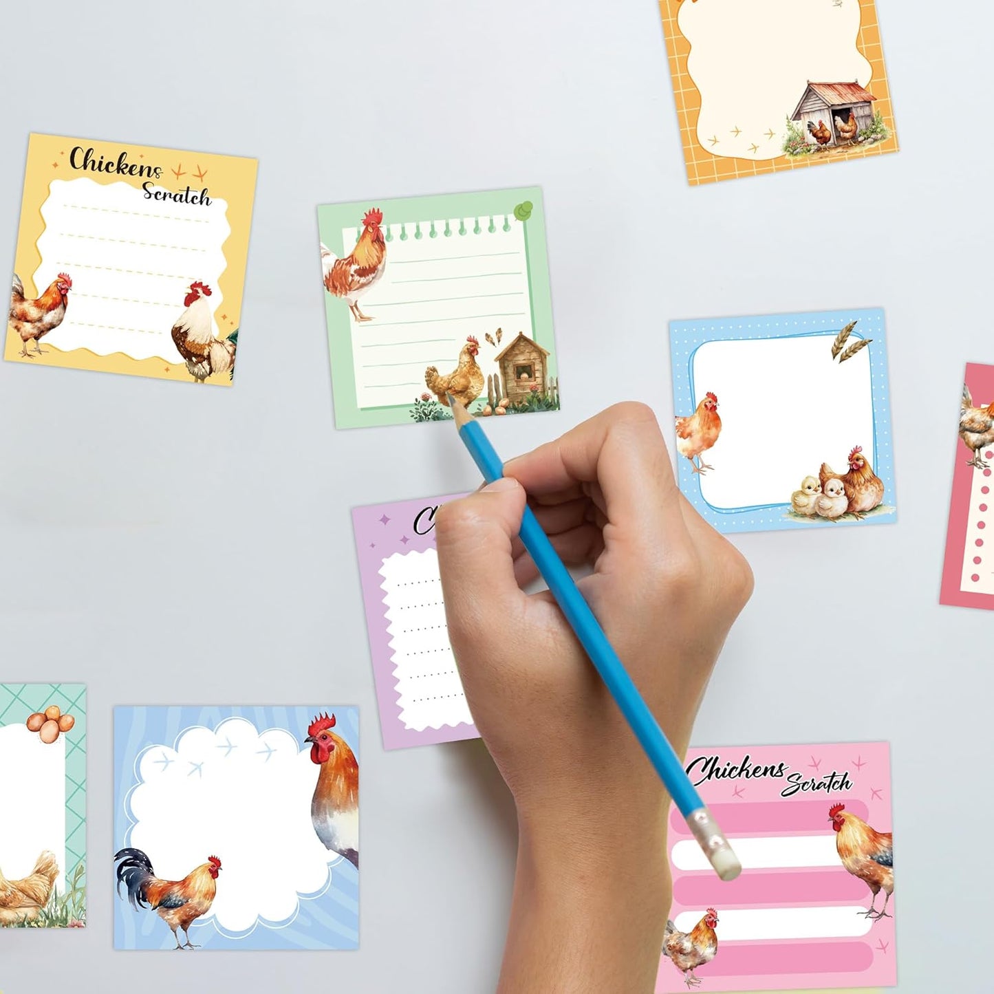 9 Pack Farm Chicken Sticky Notes Set, 450 Sheets Cute Hen and Rooster Self-Stick Notepads with Country Coop Designs, Fun Gifts for Women Chicken Lovers or Office Use