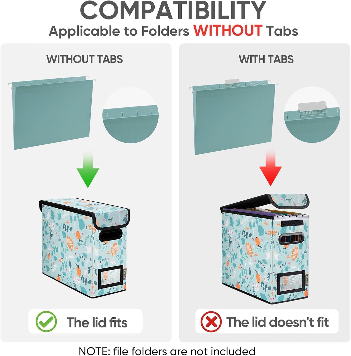 BALEINE File Organizer Box with Lid, Collapsible File Folder Organizer with Plastic Slide, Hanging File Folder Box for Office Document Storage (1 Pack, Spring Stroll, S)