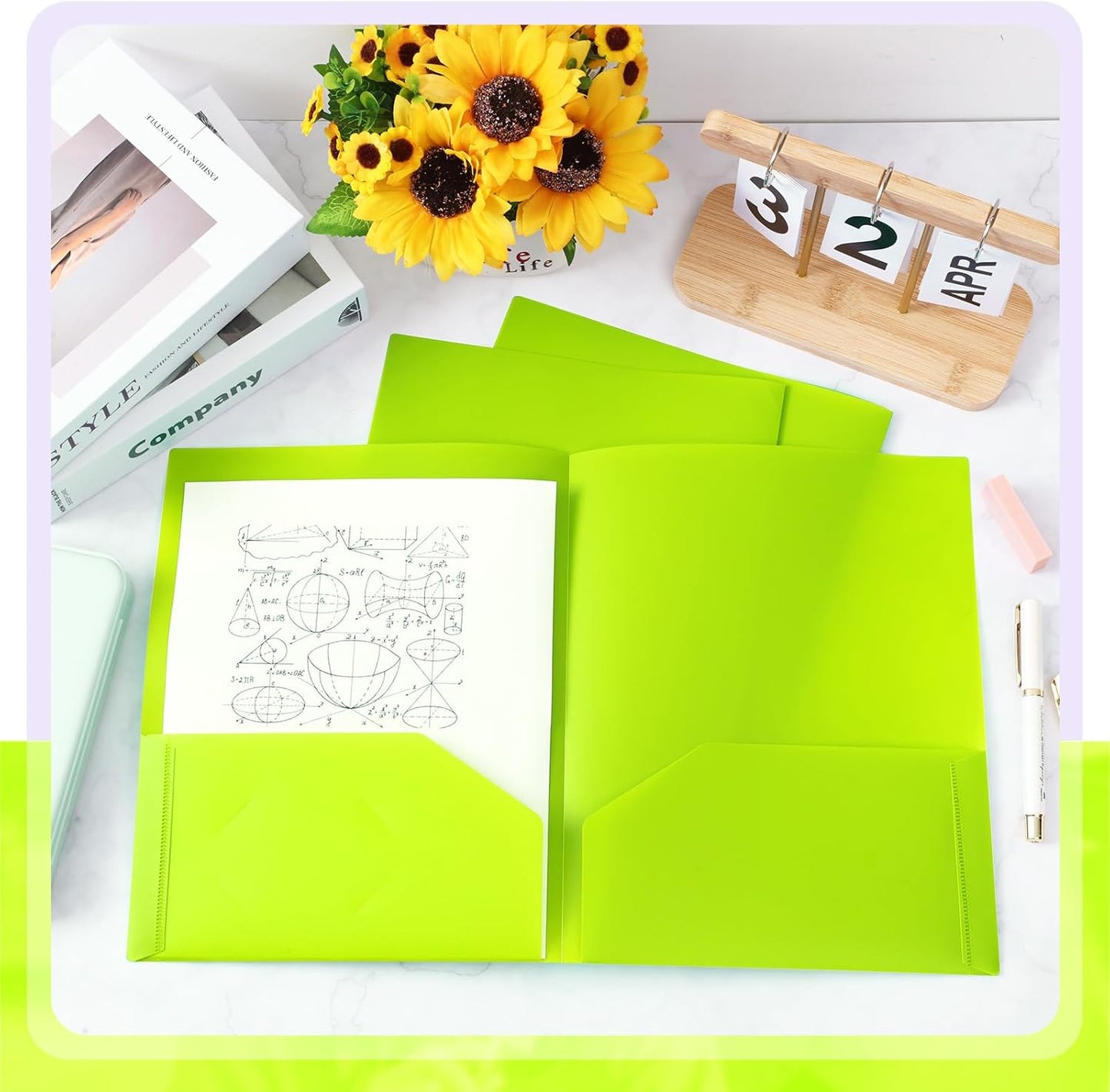 Gueevin 50 Pcs Plastic Folders with Pockets, Back to School Two Pocket Folder Fit Letter Size, Heavy Duty School Business Card Holder for Home Office, 11. 61 x 9. 45 Inches (Fluorescent Green)