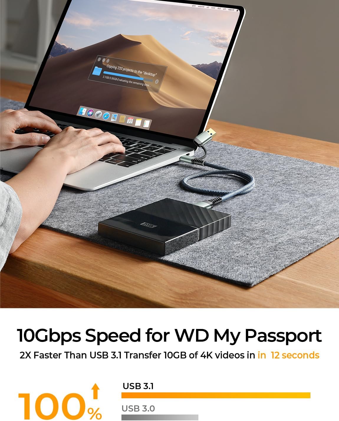 AINOPE Hard Drive Cable, Sturdy Nylon Braided External Hard Drive Cable 10Gbps Micro B to USB A/C Compatible with Seagate WD Toshiba Westgate, MacBook Air M2 Pro, Camera, 3.3FT/1m