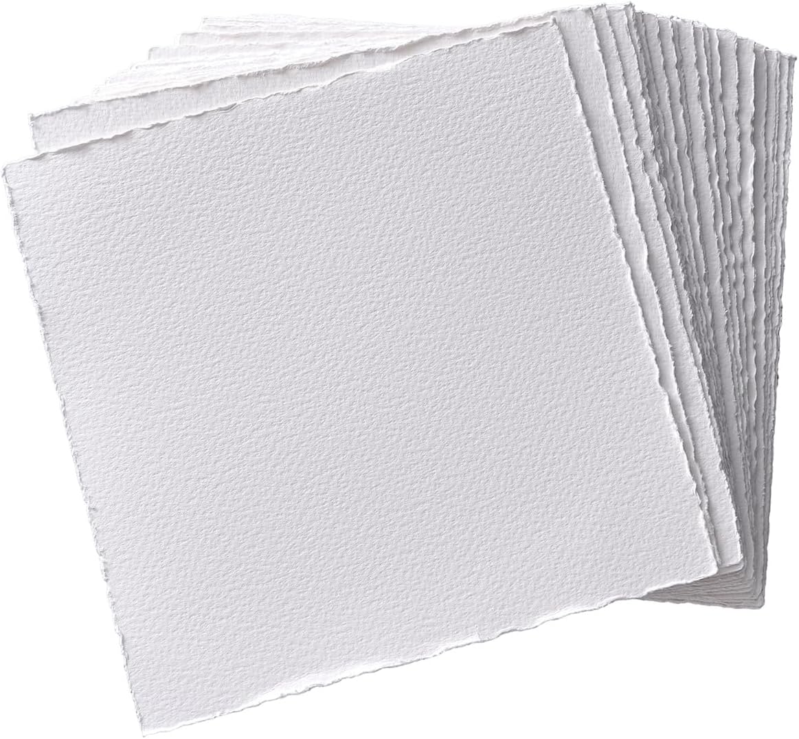 Deckle Edge Watercolor Paper, 100% Cotton, 140 LB, 300 GSM, 8x8”, 30 Sheets Mixed Media Paper for Dry & Wet Technique, Acid Free, tumuarta Blank Cards is Perfect for Greeting Cards & Thank You Notes
