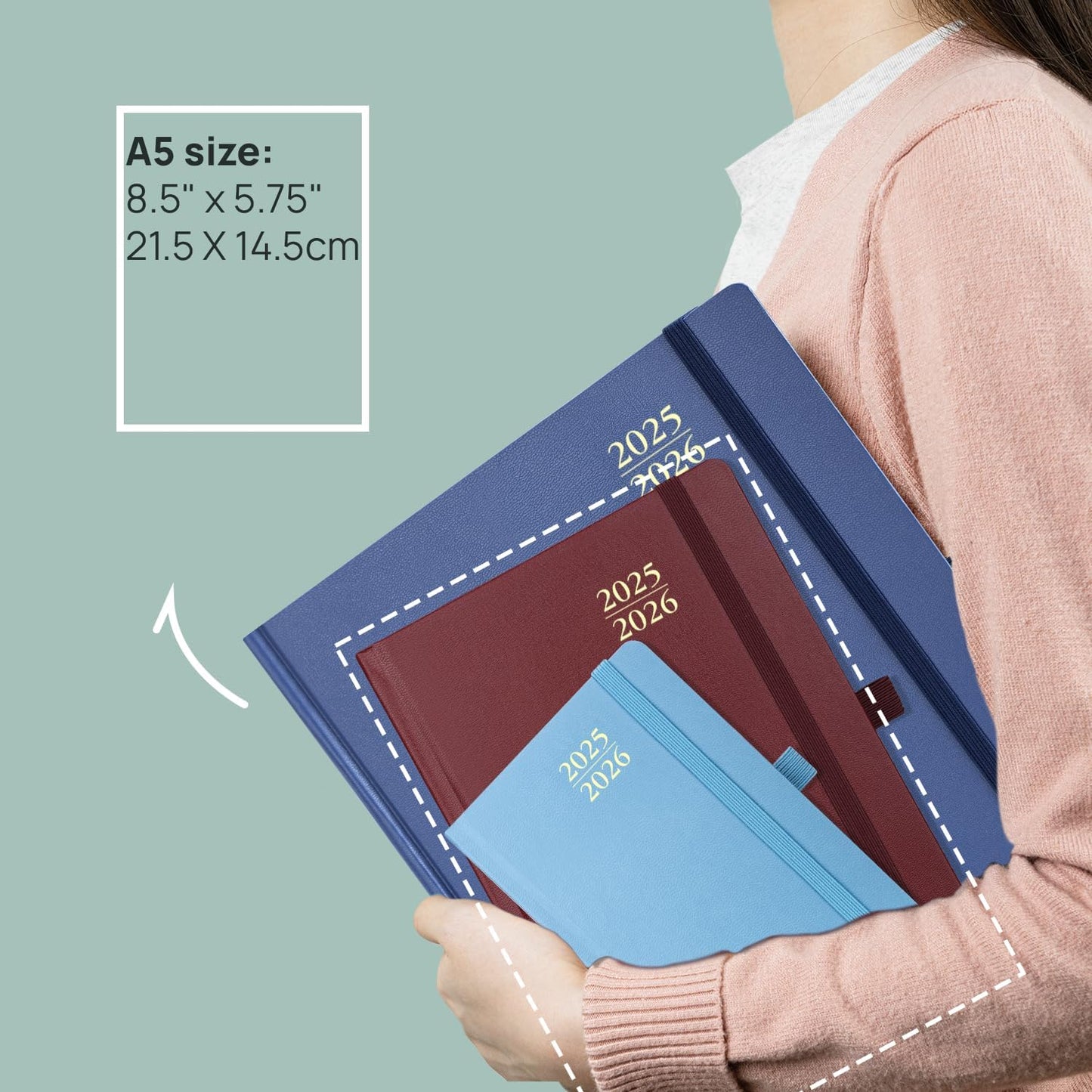 POPRUN 2025-2026 Daily Planner One Page Per Day (Medium - 5.75" x 8.5") - Academic Calendar (July 2025 - June 2026), 2025 Day Appointment Book with Monthly Tabs, Hardcover - Pacific Green