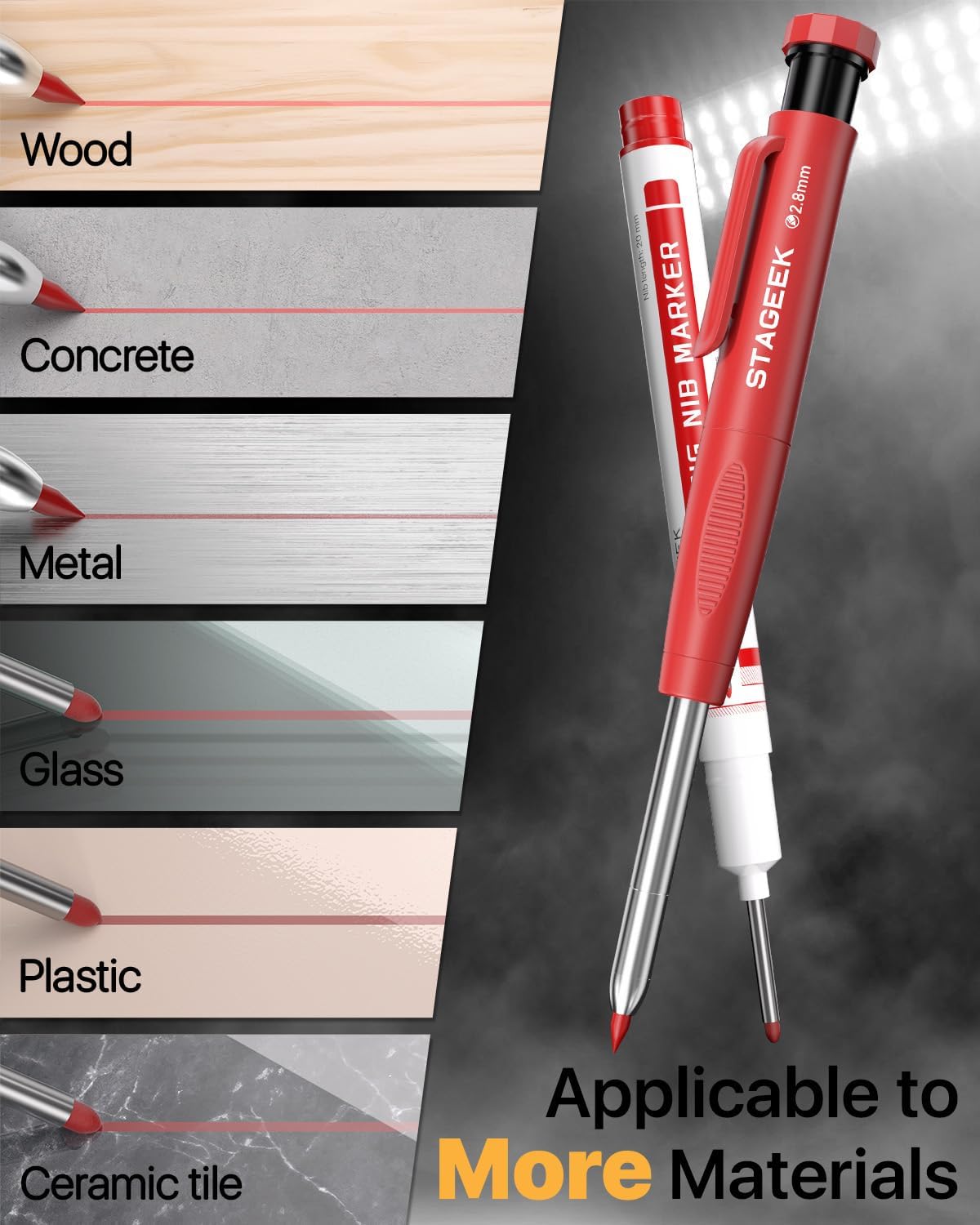 3PCS Carpenter Pencils with Sharpener, Heavy Duty Woodworking Tools, Mechanical Pencil Set with 39 Refills, Deep Hole Long Nib Marker Pens for Architect Marking with Case (Red, Black, Yellow)