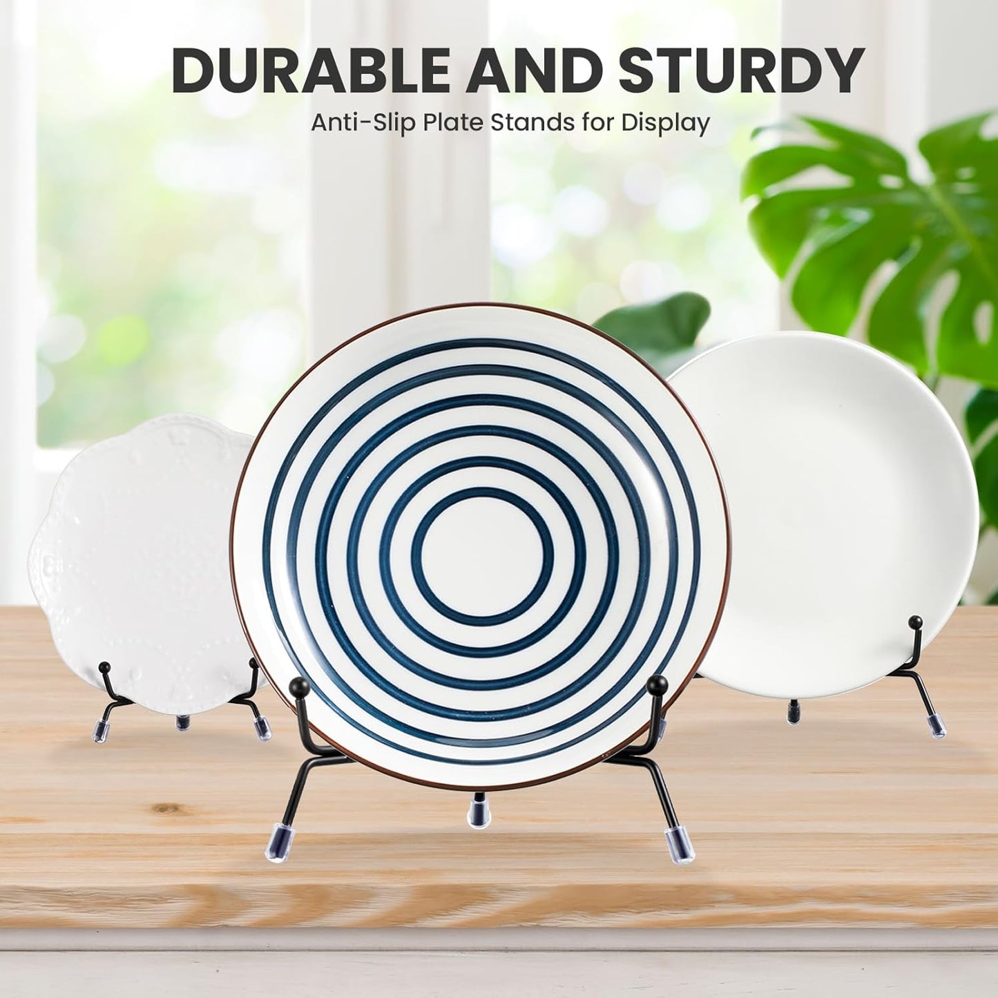 Chumia 18 Pcs Anti Slip Plate Stands for Display, Black Iron Easel Plate Holder Picture Frame Holder Stand for Display Decorative Photo Tabletop Artwork(6 Inch)