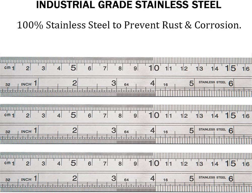 ZZTX Classic 12 Inch Stainless Steel Ruler Set of 6, Heavy Duty, Straight Edge, Non-Bendable, Rust & Corrosion Resistant