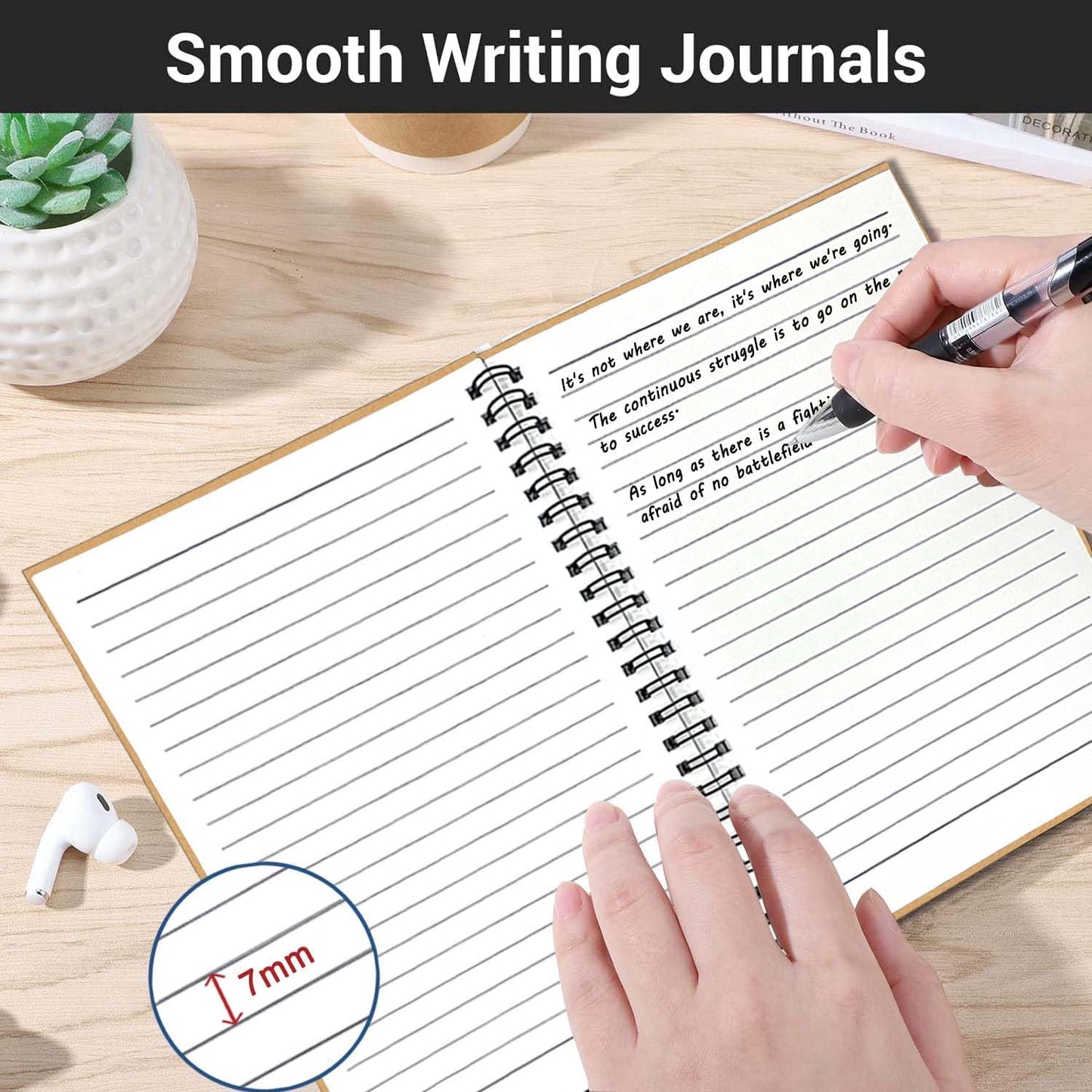 GINMLYDA 4Pack Small Spiral Notebook A5, 8.25x5.5” 120 Lined Pages Wide Ruled Spiral Journal Bulk Blank Kraft Cover Spiral Bound Notebook & Writing Pads for Home Office Meeting Work Note Taking