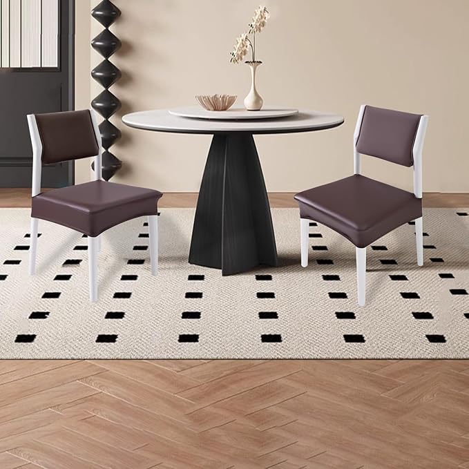 CWK Waterproof PU Leather Dining Chair Covers Set of 1-Stretchable Chair Seat Slipcovers, Removable & Washable Protector for Dining Room,Home,Office,Wedding,Rear Covers (PU-Coffee)