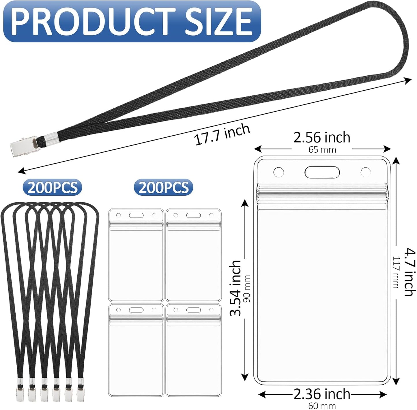 400 Pack Neck Lanyard Bulk with ID Card Holder Lanyards for ID Badges Vertical Name Badge ID Card Holders Flat Neck Lanyards with Clip for Nurses Teacher Students, Black