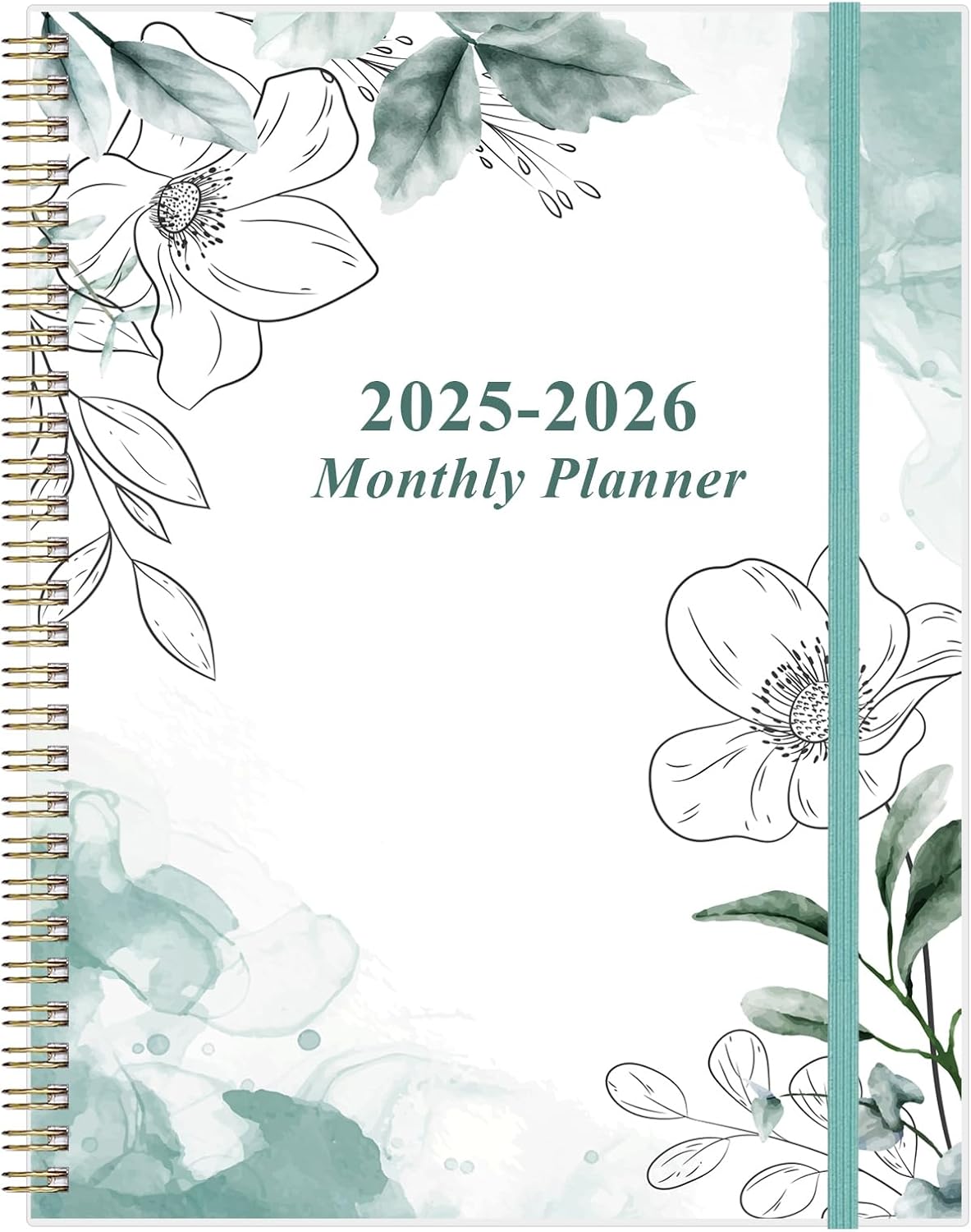 2025-2026 Monthly Planner - 18 Monthly Calendar, July 2025 - December 2026, Two Pages Per Month, 9" x11" Planner with Tabs, Strong Twin-Wire Binding, Inner Pocket, Teal Floral