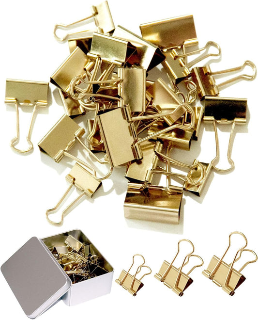 Assorted Binder Clips 0.75/1/1.25in 25-Pack -Gold Tone Clips for Office & Home