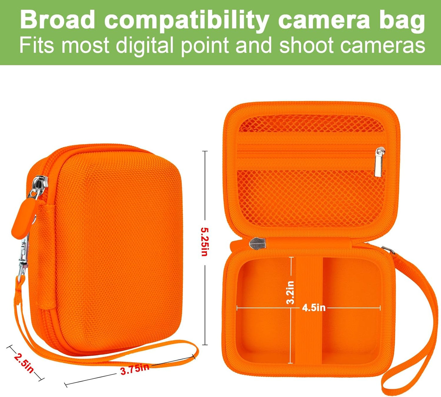 Digital Camera Case Compatible with VAHOIALD FHD 1080P/ for CAMKORY Digital Point and Shoot/for KODAK PIXPRO FZ45-BK 16MP Vlogging/for IWEUKJLO/for Nsoela, Holder for SD Card More- Orange (Box Only)