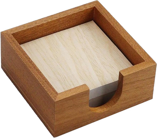 Buqoo Sticky Note Holder, Sapelli Wood Self Stick Note Pad Holders, 4x4 Cube Paper Holder Desk Organizer Suitable for School Home Office Desk Accessories Supplies and Office Desk Decor
