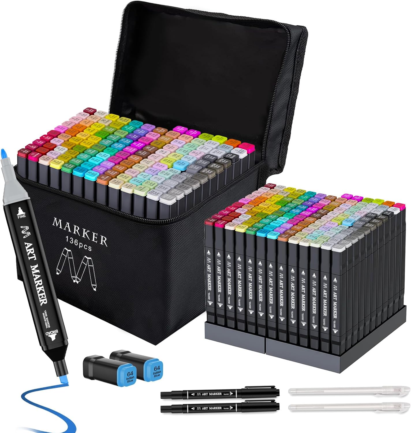 Banral Alcohol Markers Set, 136 Colors Dual Tip Alcohol Based Art Marker for Artists, Permanent Drawing Pens for Adult Coloring Sketching Illustration with Case and Holders
