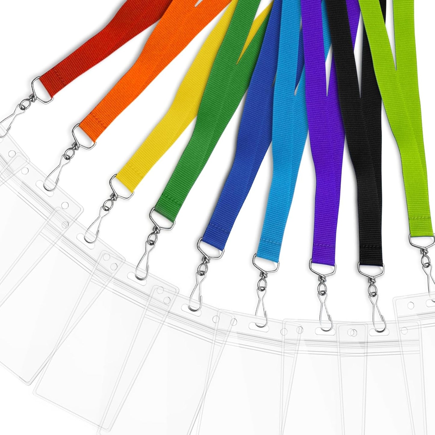 12 Pack Rainbow Breakaway Lanyards with Waterproof Badge Holders, Metal Hook, Polyester Neck Straps for ID Cards, Events, Office, and Schools