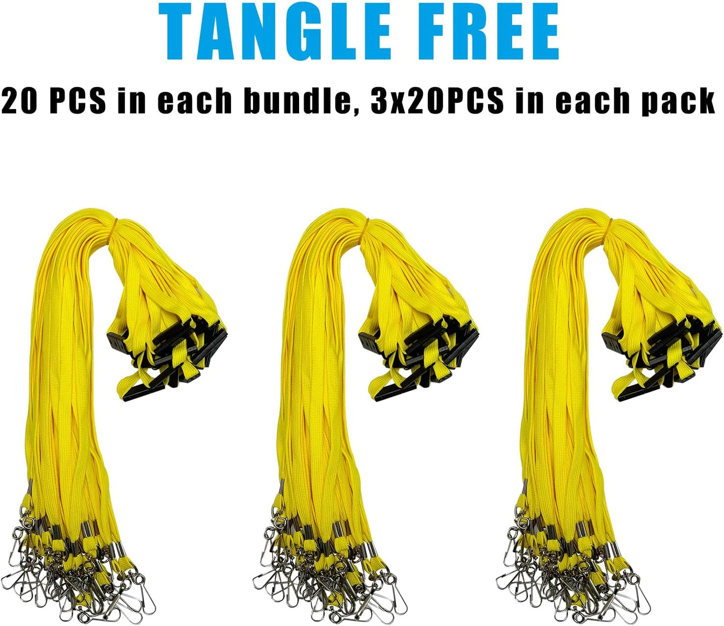 60 Pcs Breakaway Lanyards Safety Yellow Lanyard with Swivel J Hook Premium Bulk Flat Lanyards 36" for ID Name Badge Holder, ID Badges Cruise, School, Students, Coach, Festival and Hang Keys