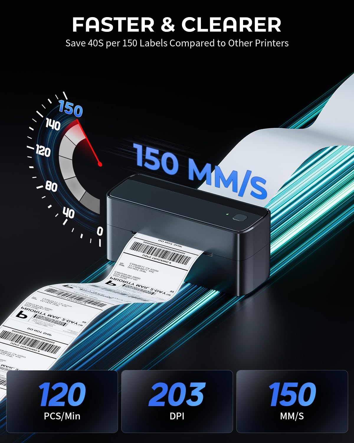 Phomemo 4x6 Shipping Label Printer - 241BT Bluetooth Thermal Label Printer Compatible with iOS&Android, Windows, Mac, Chrome OS, Wireless Thermal Printers for Small Business, Barcode, Packages - Black