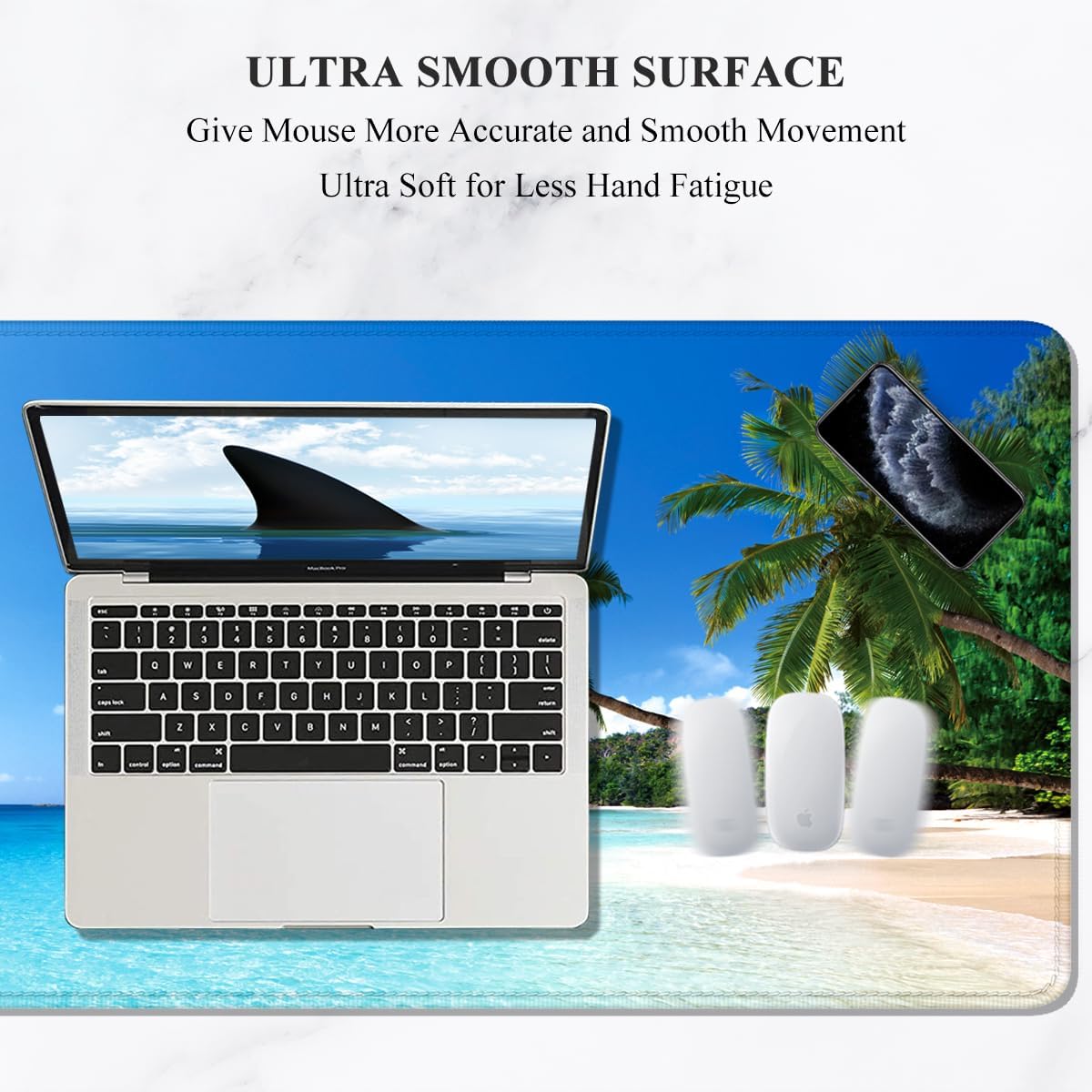 Auhoahsil Large Mouse Pad, XXL Gaming Mousepad, Desk Mat for Desktop, Thick Rubber, Big & Long Size, Stitched Edges, Full Desk Pad for Laptop & Computer, Extended 31.5 x 11.8 in, Beach Coconut Tree