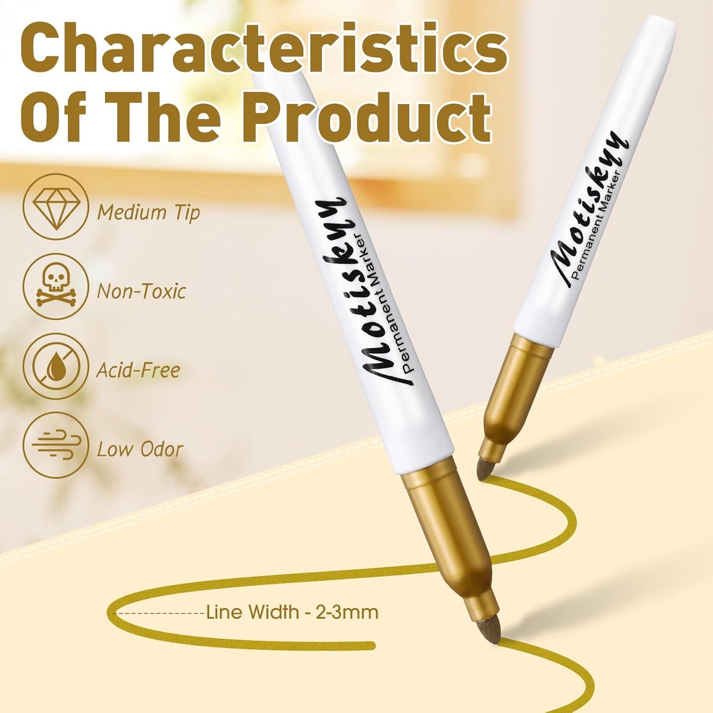 120 Pcs Metallic Permanent Markers Bulk Metallic Marker Pens Set Fine Point Metallic Markers Fine Tip Paint Markers for Gift Card Making, Artist Illustration, Industrial Marking (Gold)