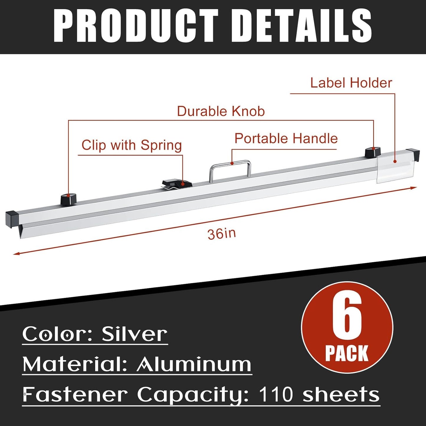 Estune 6 Pcs Blueprint Hanging Clamps Binding Strips Storage for Construction Paper Poster Plans Drawings Arts(36 Inches)