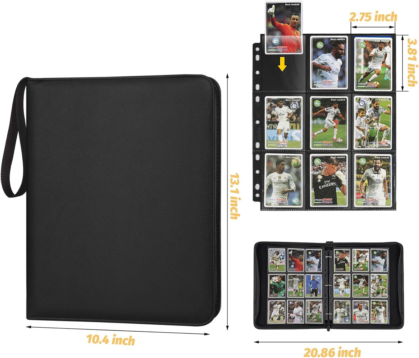 9 Pocket Card Binder, Premium Zip Trading Card Binder, 720 Double Sided Pocket PU Card Collection Binder, Collector Card Album, Card Folder for MTG, TCG, Sports Cards, Game Cards (Black)