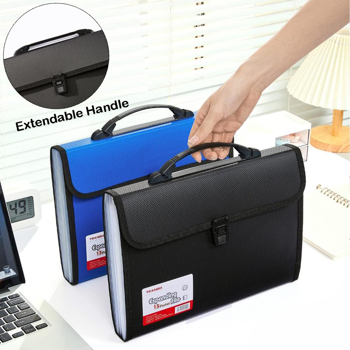 2 Pack Extra Large Legal Size/Foolscap 12 Pockets Accordion File Organizer with Handle, TRANBO Portable Expanding File Folder, Expandable Plastic Document Organizer for Travel School Office