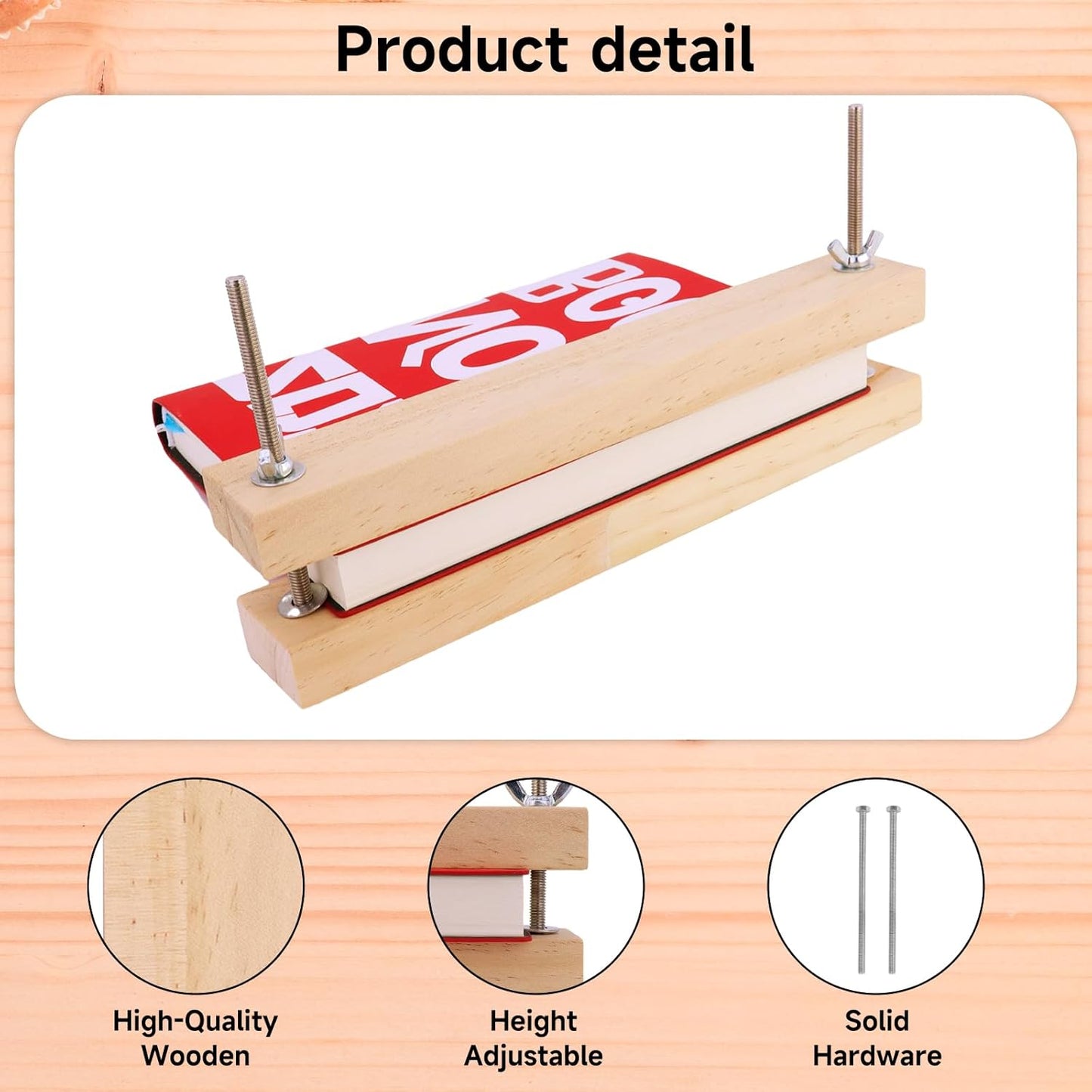 GeryVtee Wooden Bookbinding Press 9.8x1.5inch Large Book Binding Tool Inch Flat Paper Press Machine Padding Press for Home, School, Office DIY Bookbinding