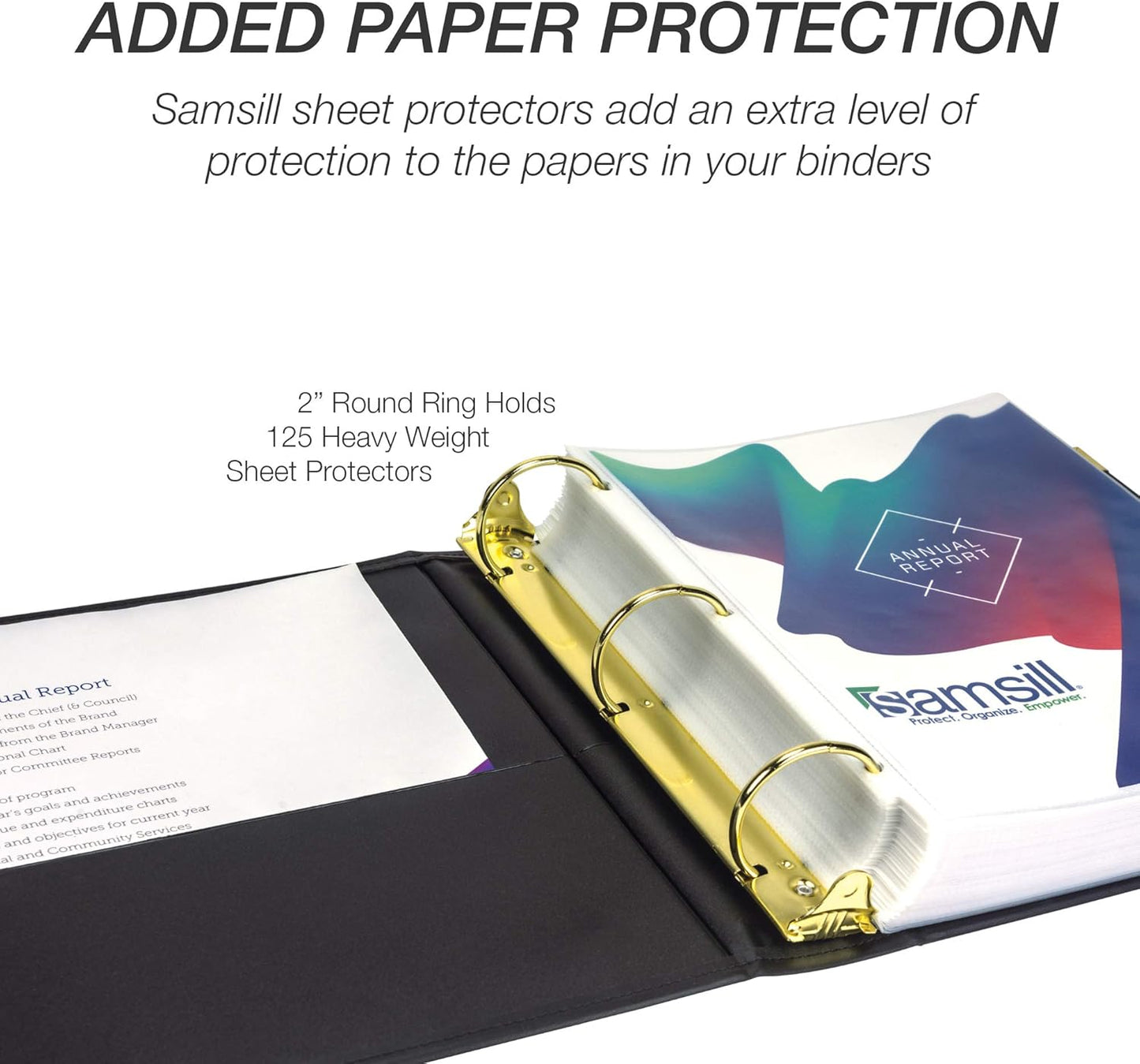 Samsill Classic Collection Leather 3 Ring Binder, Executive Presentation Portfolio, 2 Inch (Holds 425 Sheets), Brass Round Ring, Black