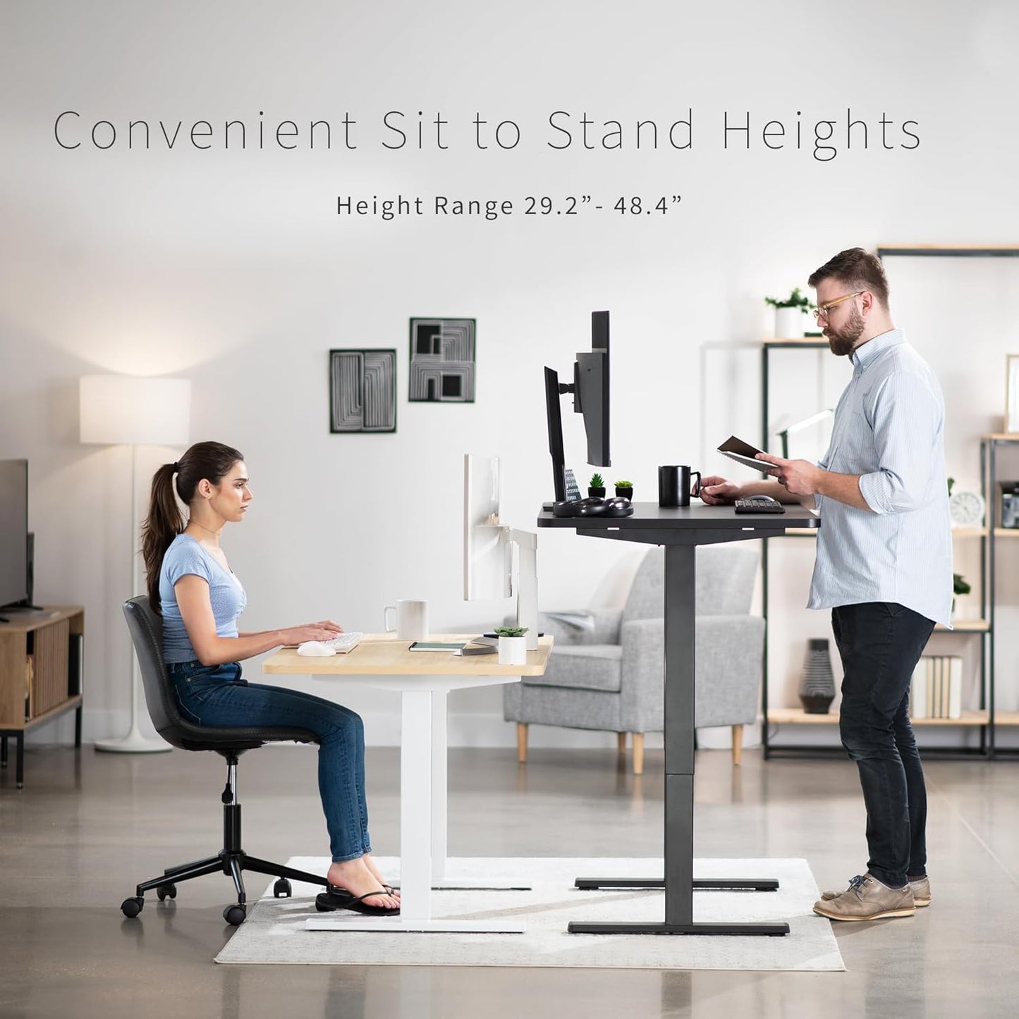 VIVO Electric 48 x 30 in Standing Desk, Memory Height Adjustment, 1B Series, One-Piece Light Wood Top, Gray Frame, DESK-KIT-1G5C