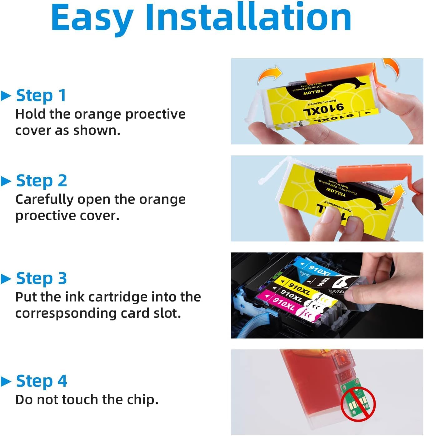 910XL Ink for 910XL Ink Cartridges Combo Pack Replacement Work with OfficeJet 8015e 8022e 8010 8022 OfficeJet Pro 8025e 8028e 8035e 8020 8025 8028 8030 8035 Printers 4 Pack (Black Cyan Magenta Yellow)