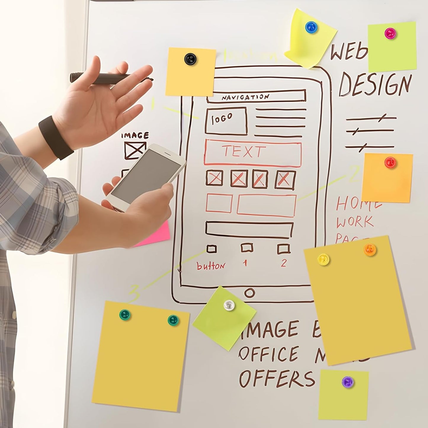 90 PCS Colorful Strong Magnetic Push Pin Magnets, 9 Assorted Color Magnetic Push Pin Magnets for Office, Classroom, Kitchen Home and School, Map Magnets, Whiteboard Magnets